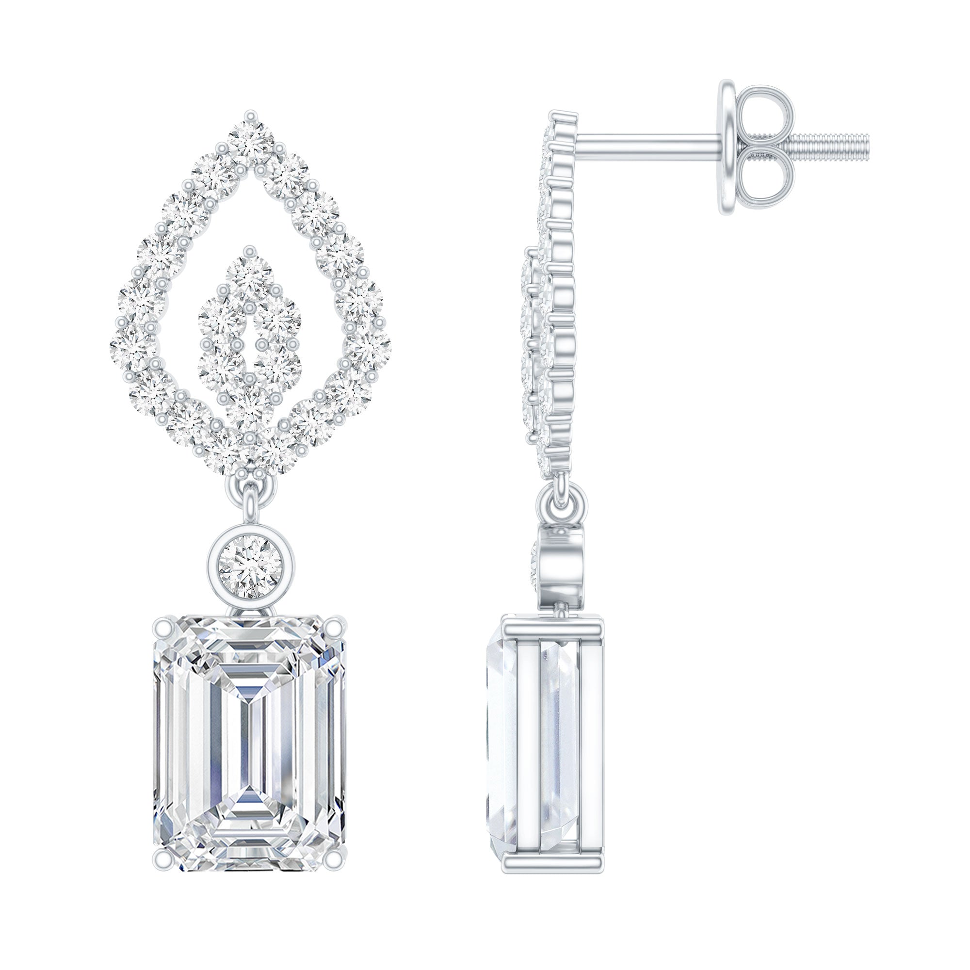 Emerald Cut Lab Grown Diamond Art Deco Drop Earrings Lab - ( EF-VS ) - Rosec Jewels