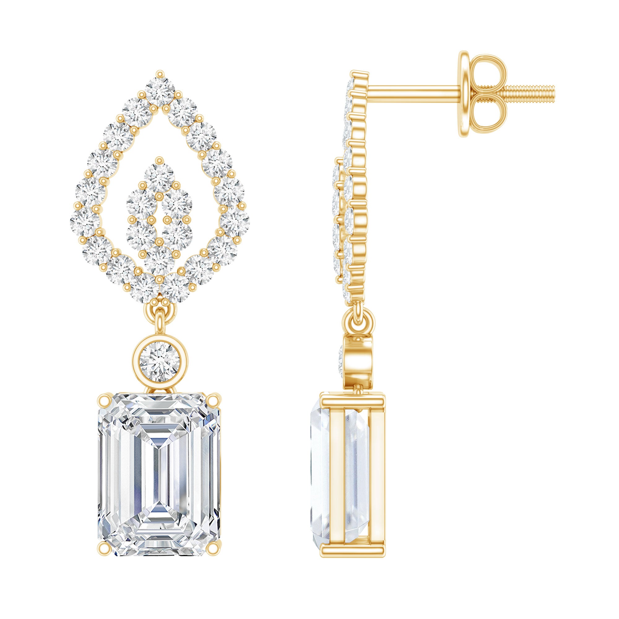 Emerald Cut Lab Grown Diamond Art Deco Drop Earrings Lab - ( EF-VS ) - Rosec Jewels
