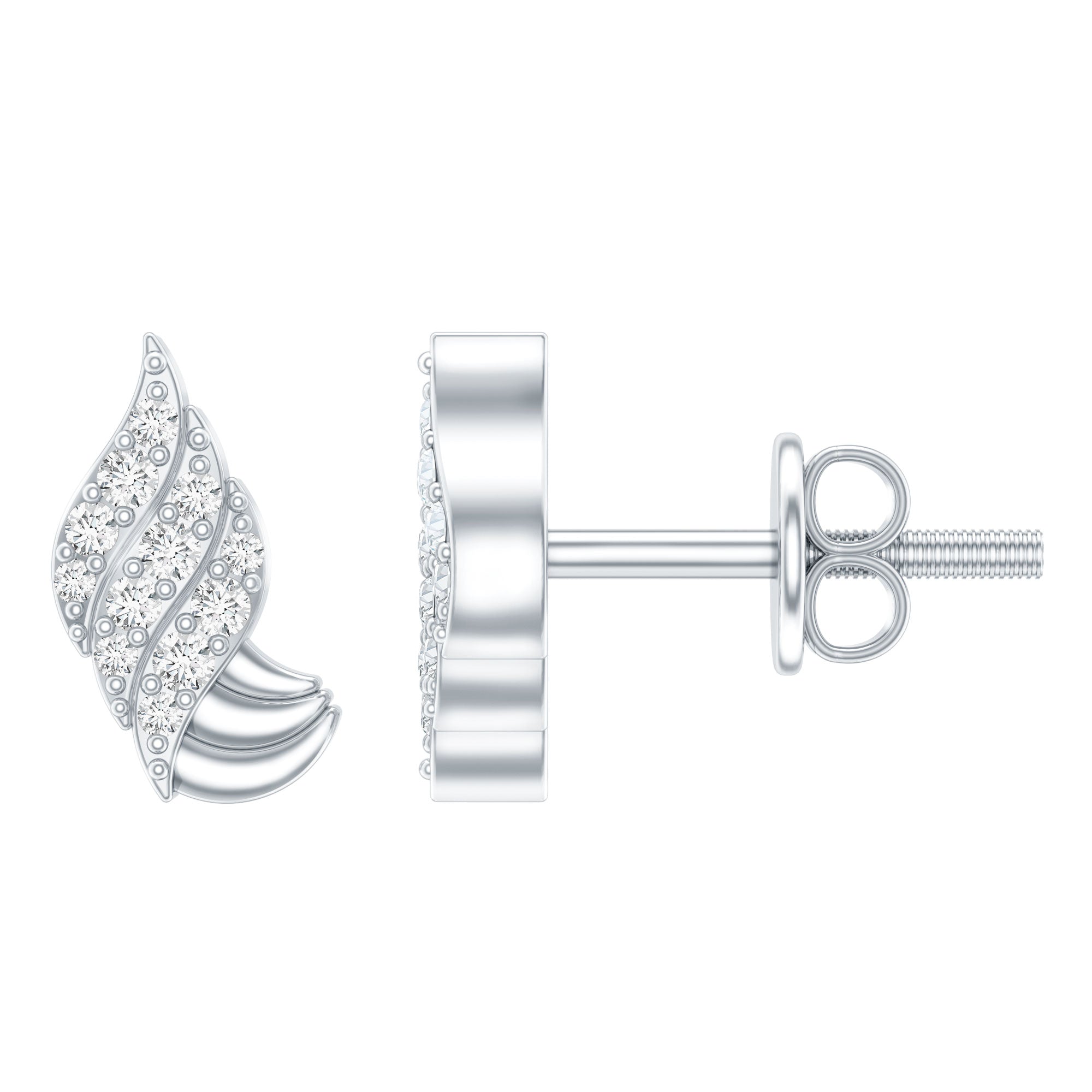 Certified Lab Grown Diamond Leaf Stud Earrings With Screw Back Lab - ( EF-VS ) - Rosec Jewels