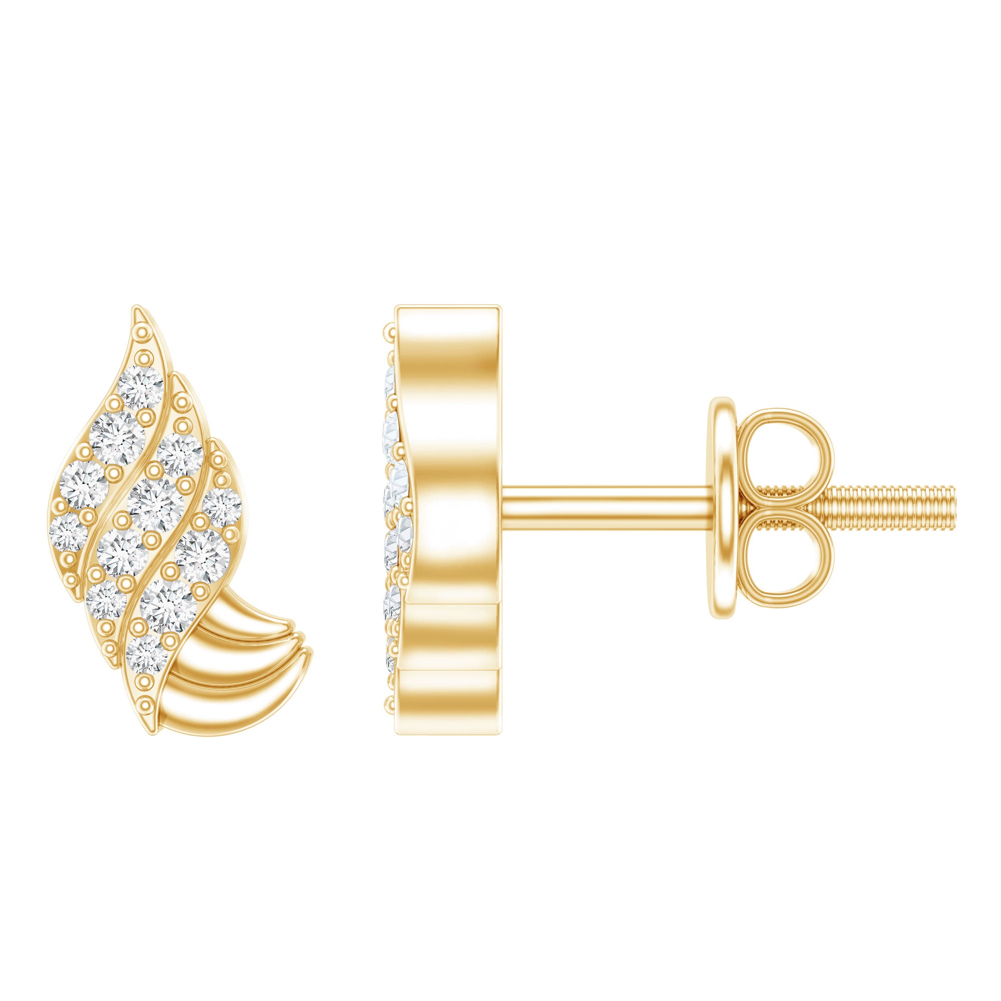 Certified Lab Grown Diamond Leaf Stud Earrings With Screw Back Lab - ( EF-VS ) - Rosec Jewels