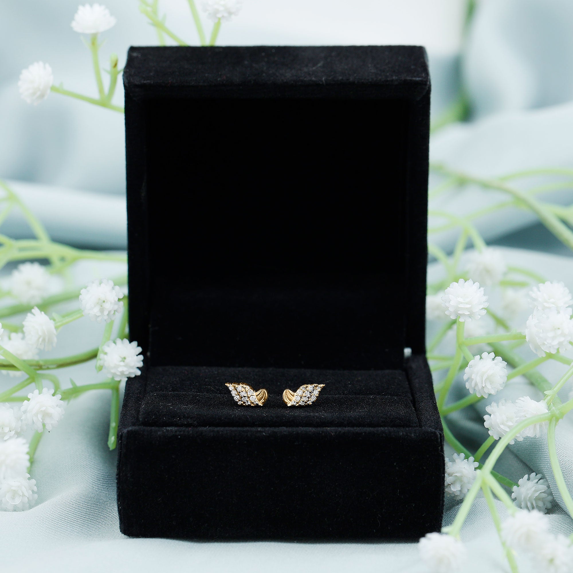 Certified Lab Grown Diamond Leaf Stud Earrings With Screw Back Lab - ( EF-VS ) - Rosec Jewels