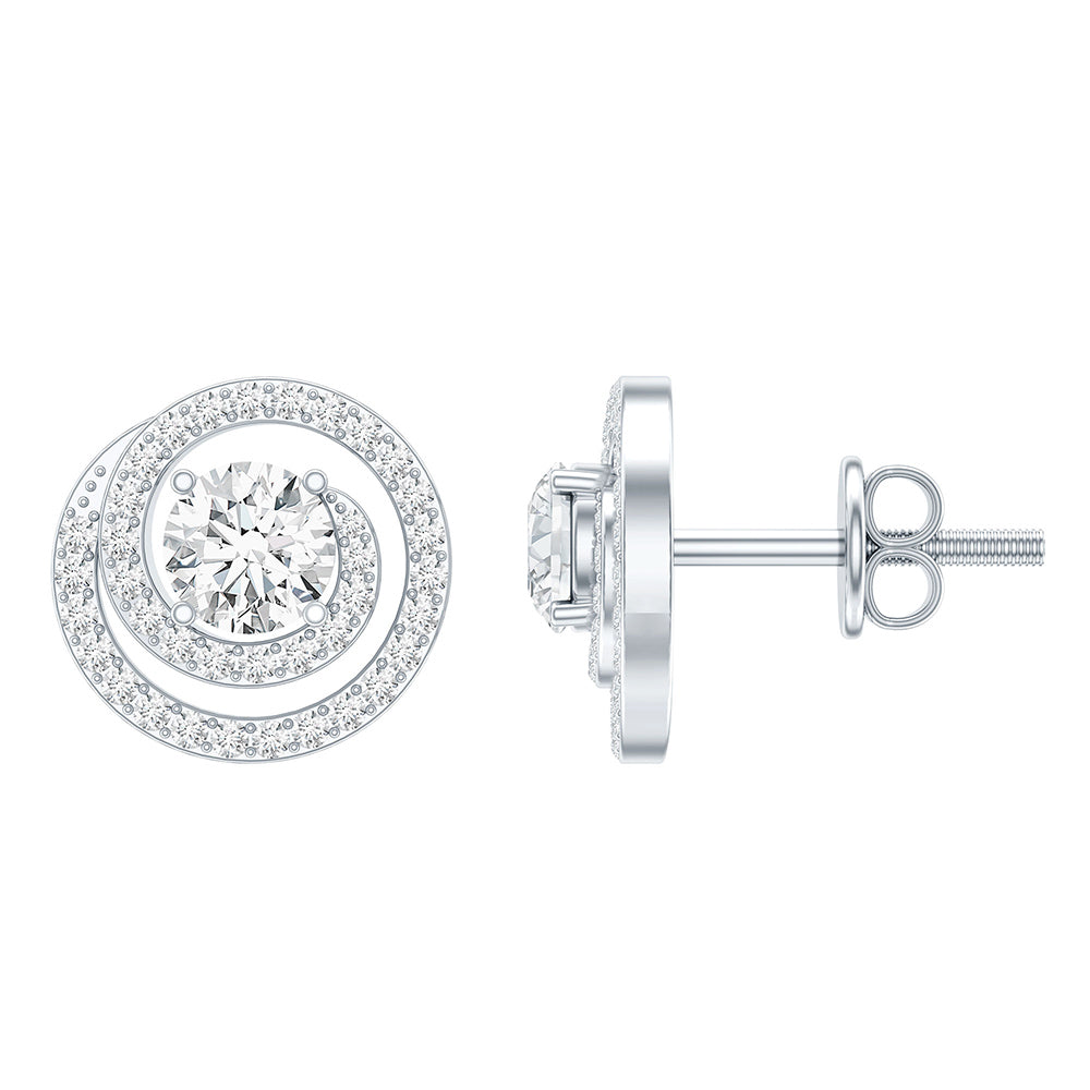 Lab Grown Diamond Swirl Stud Earrings With Screw Back Lab - ( EF-VS ) - Rosec Jewels