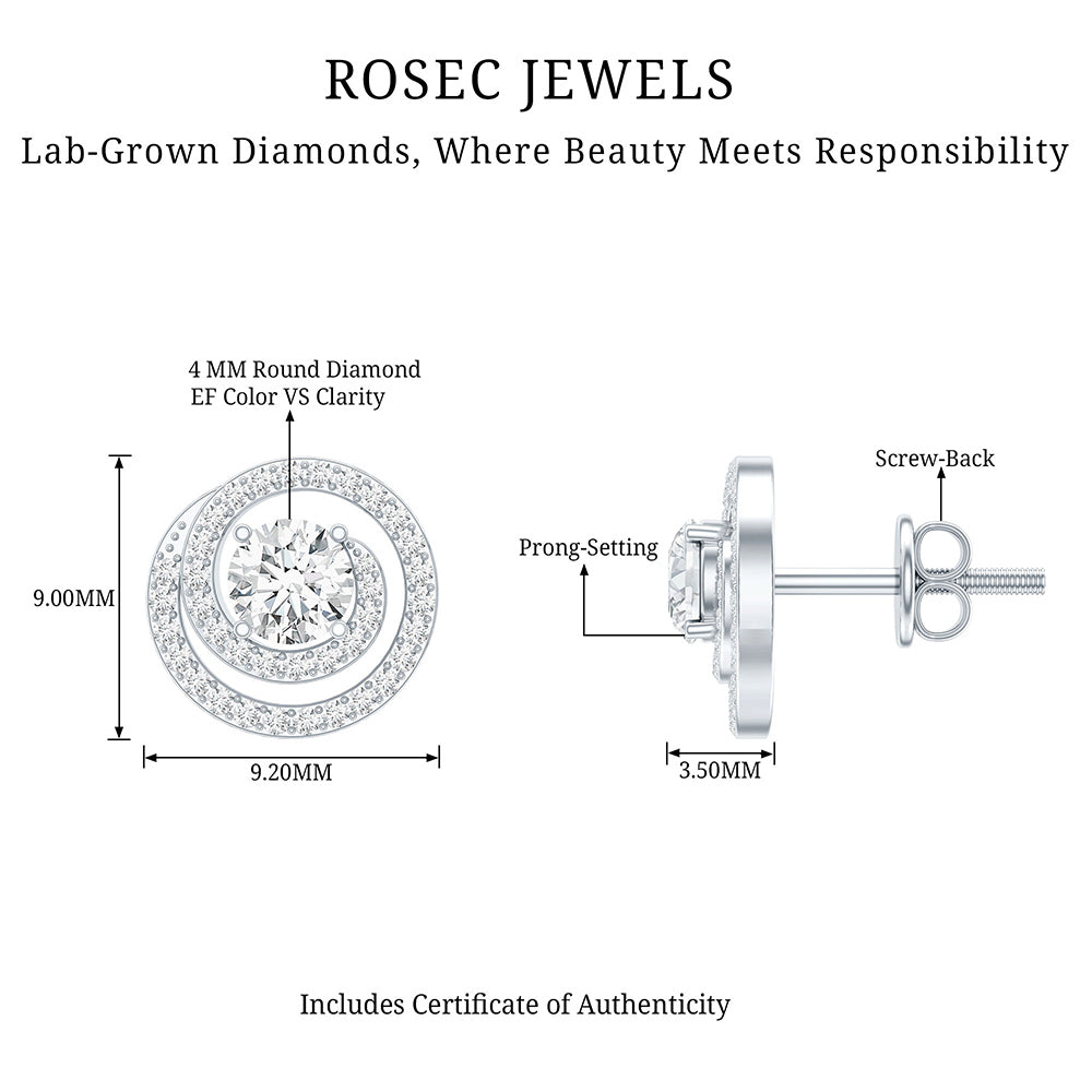 Lab Grown Diamond Swirl Stud Earrings With Screw Back Lab - ( EF-VS ) - Rosec Jewels