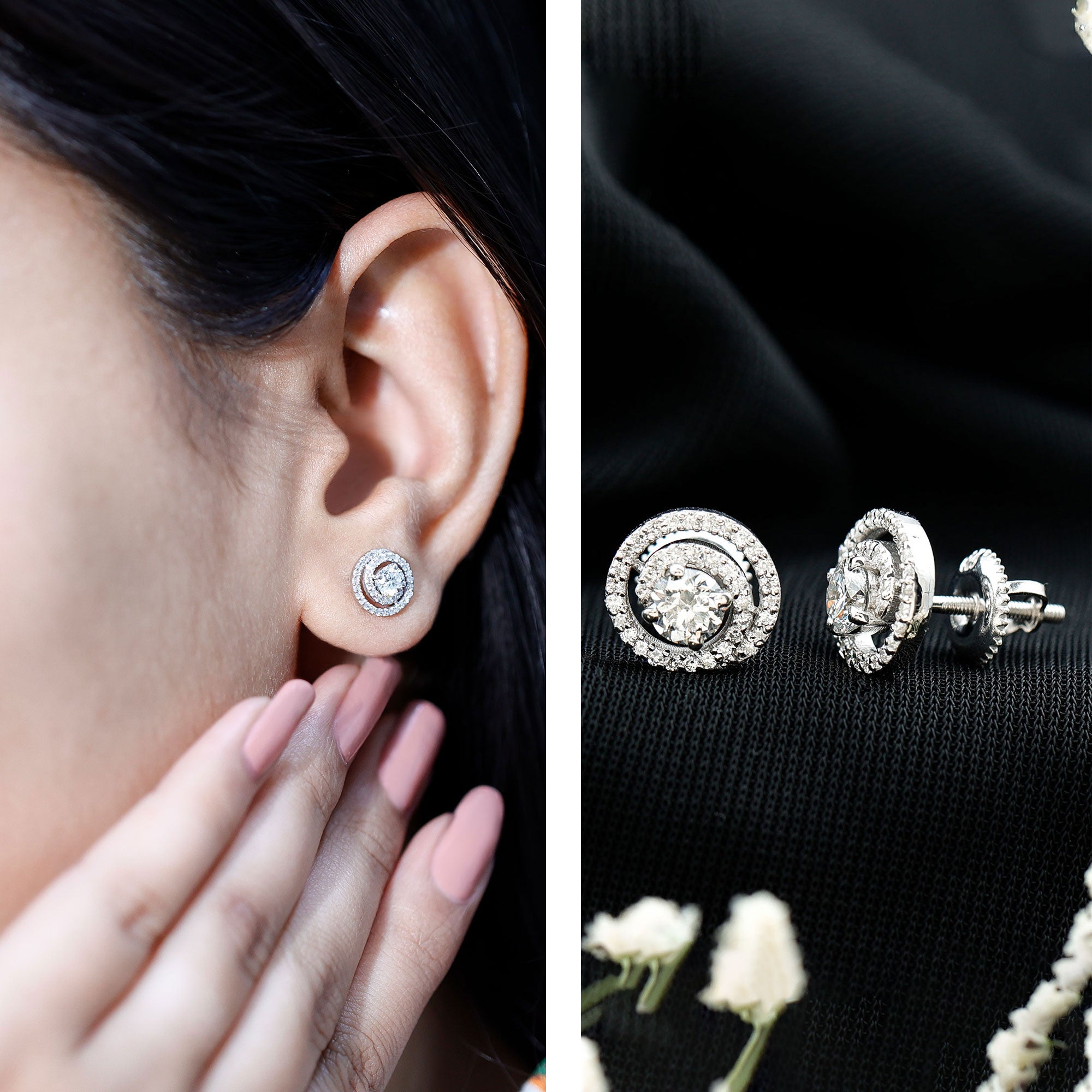 Lab Grown Diamond Swirl Stud Earrings With Screw Back Lab - ( EF-VS ) - Rosec Jewels