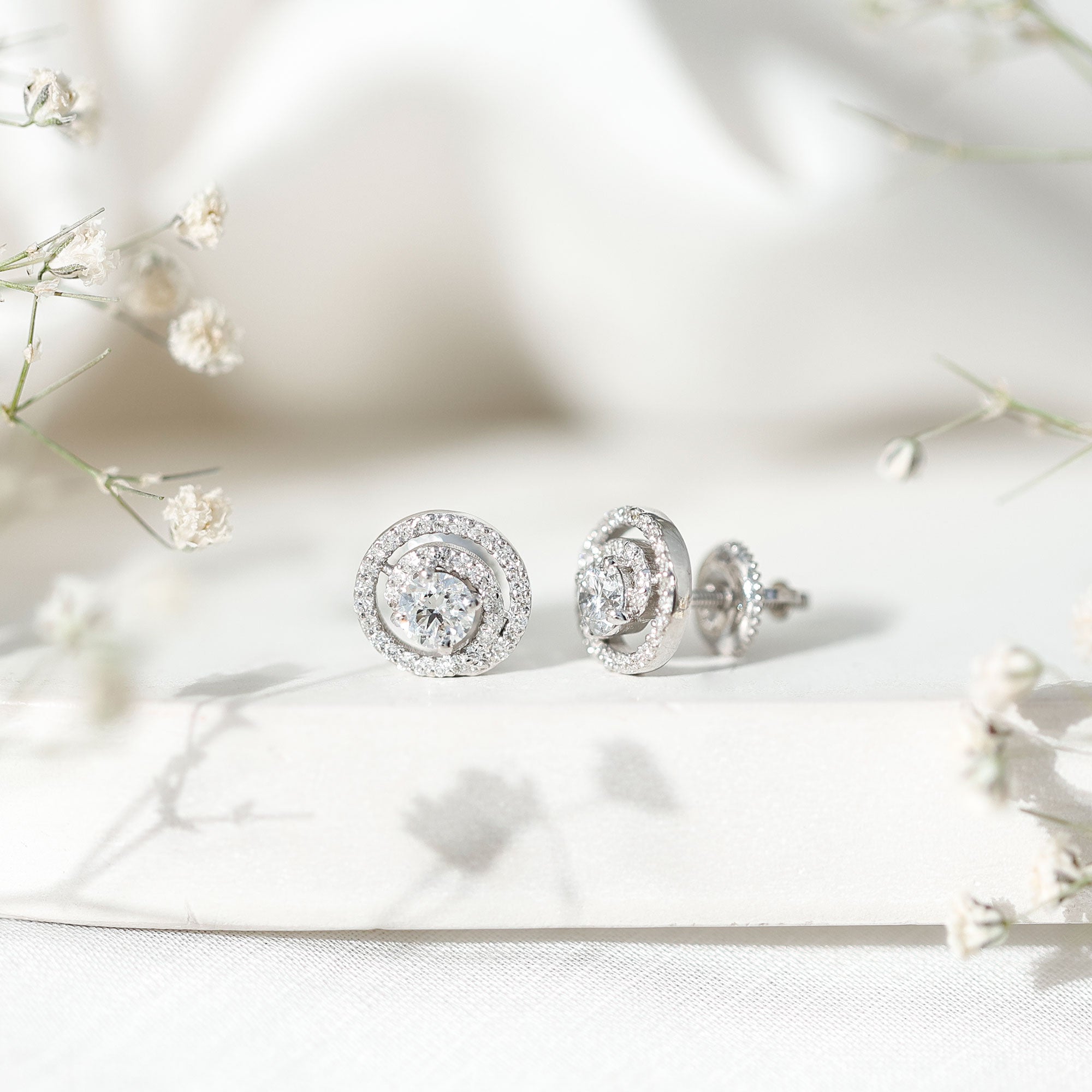Lab Grown Diamond Swirl Stud Earrings With Screw Back Lab - ( EF-VS ) - Rosec Jewels