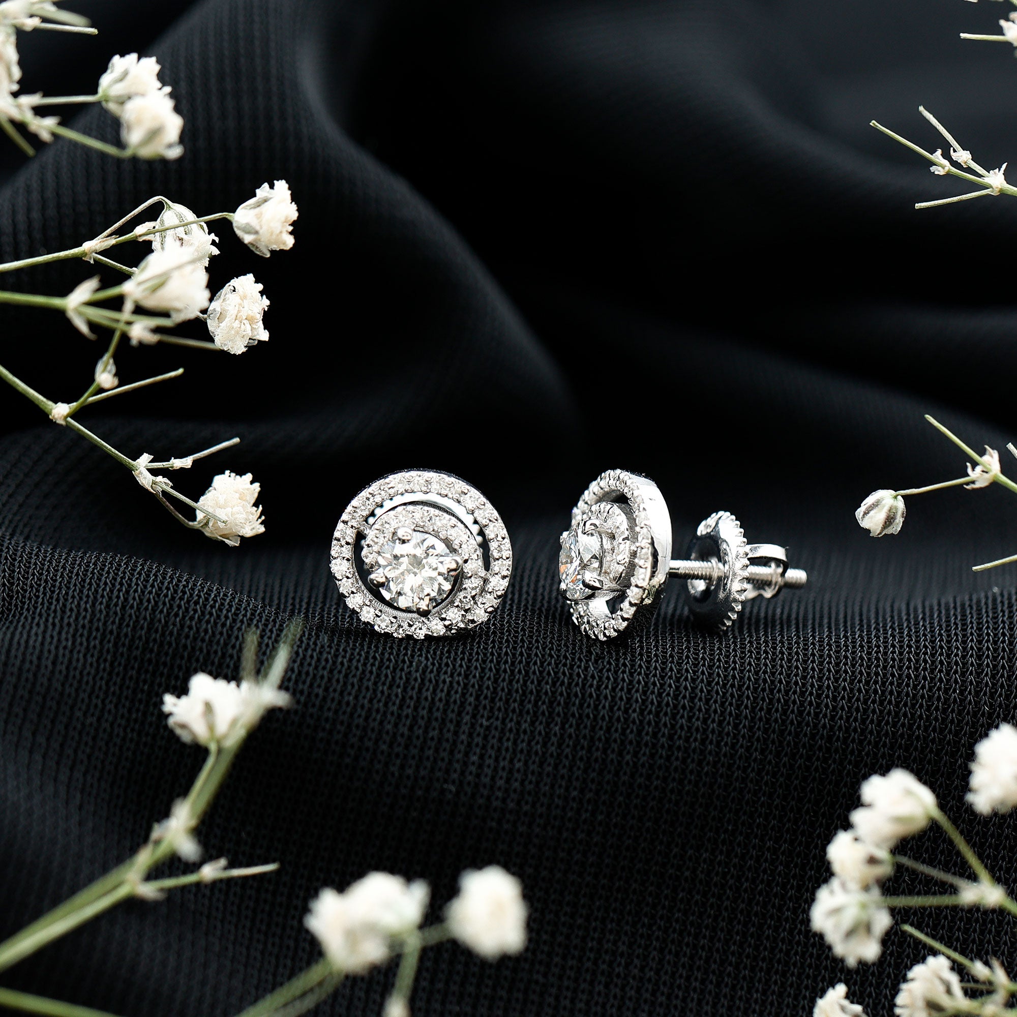 Lab Grown Diamond Swirl Stud Earrings With Screw Back Lab - ( EF-VS ) - Rosec Jewels