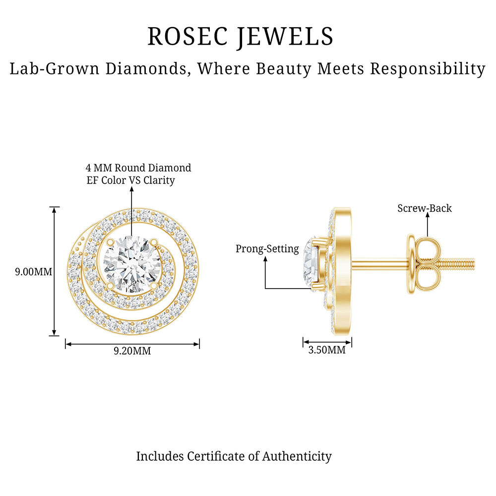 Lab Grown Diamond Swirl Stud Earrings With Screw Back Lab - ( EF-VS ) - Rosec Jewels