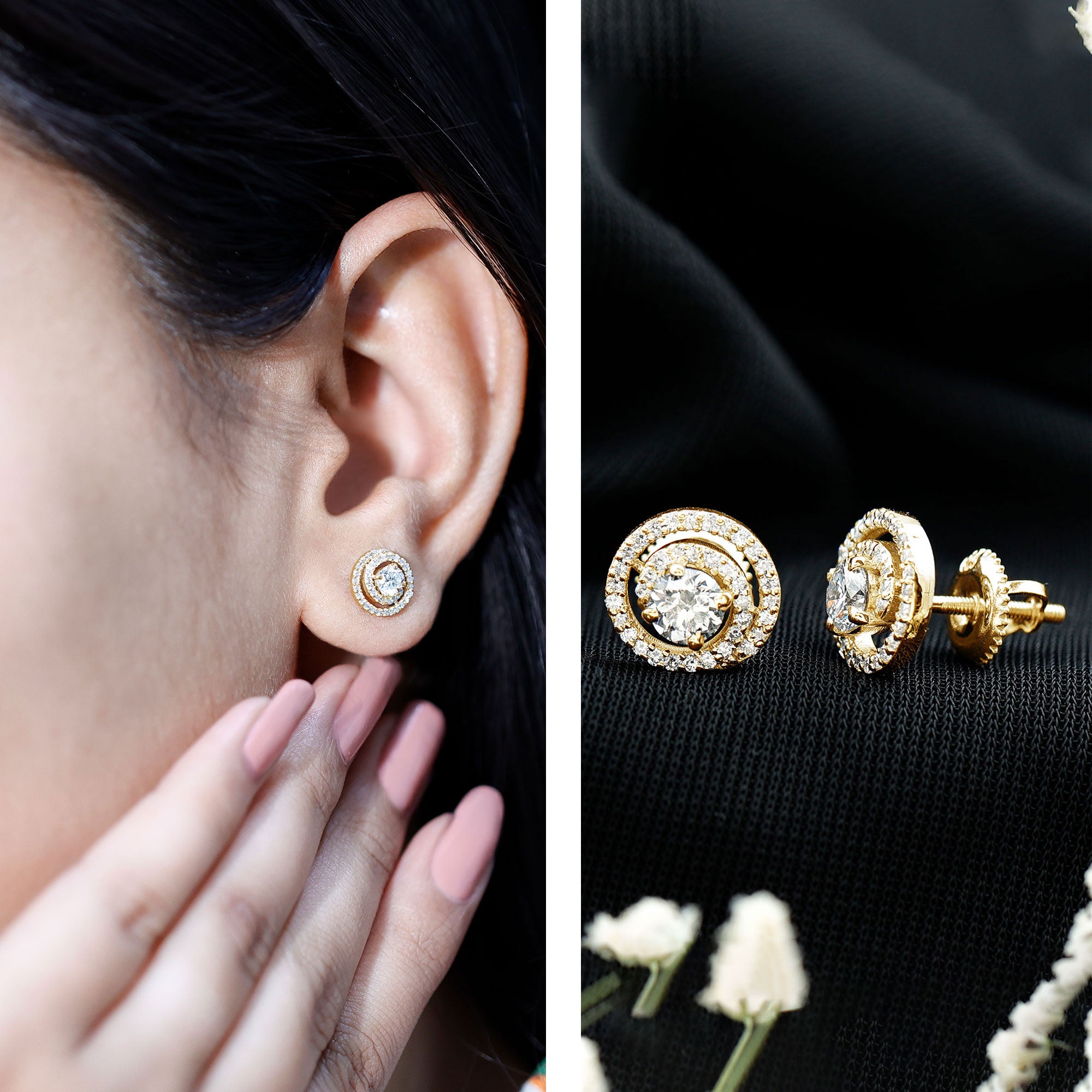 Lab Grown Diamond Swirl Stud Earrings With Screw Back Lab - ( EF-VS ) - Rosec Jewels