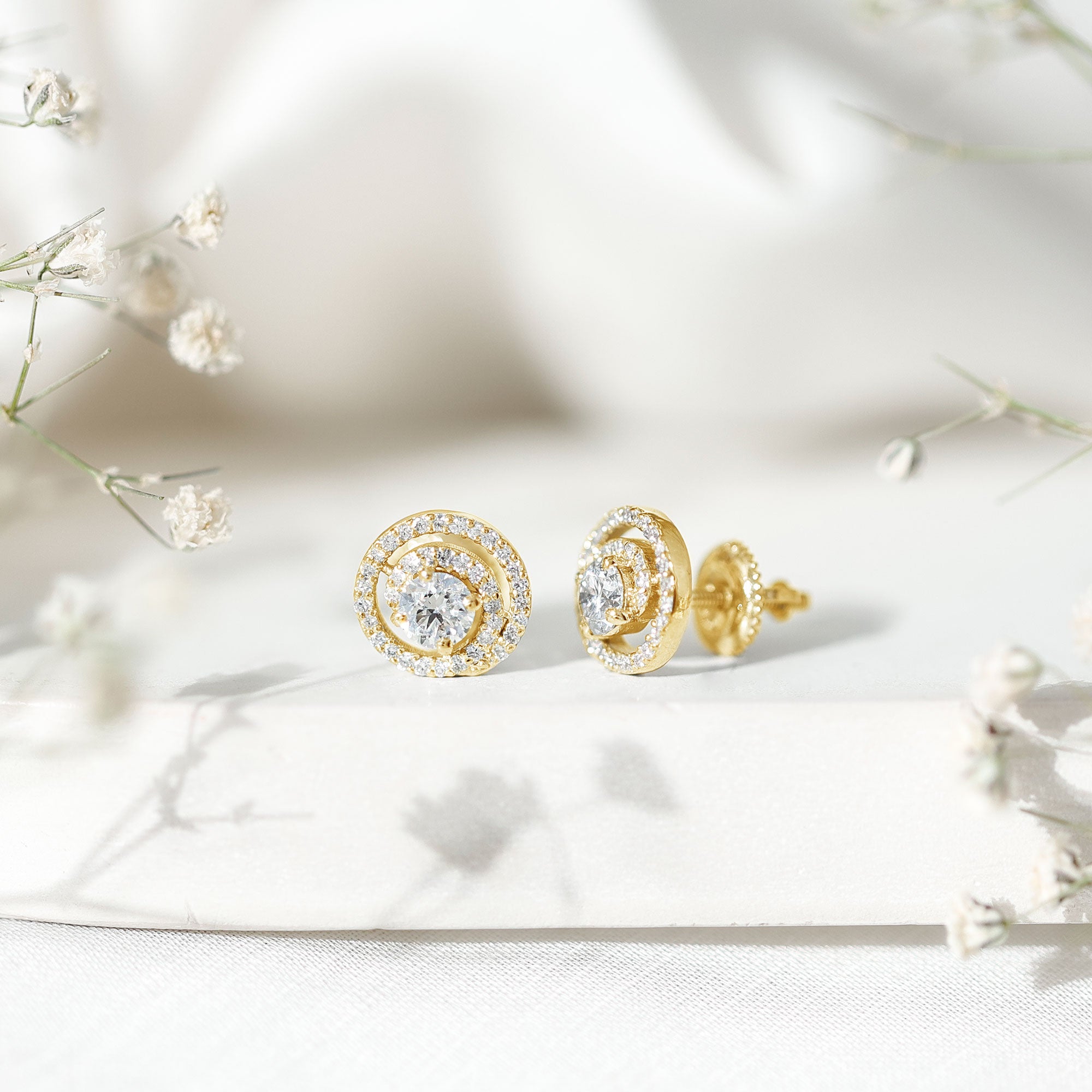 Lab Grown Diamond Swirl Stud Earrings With Screw Back Lab - ( EF-VS ) - Rosec Jewels