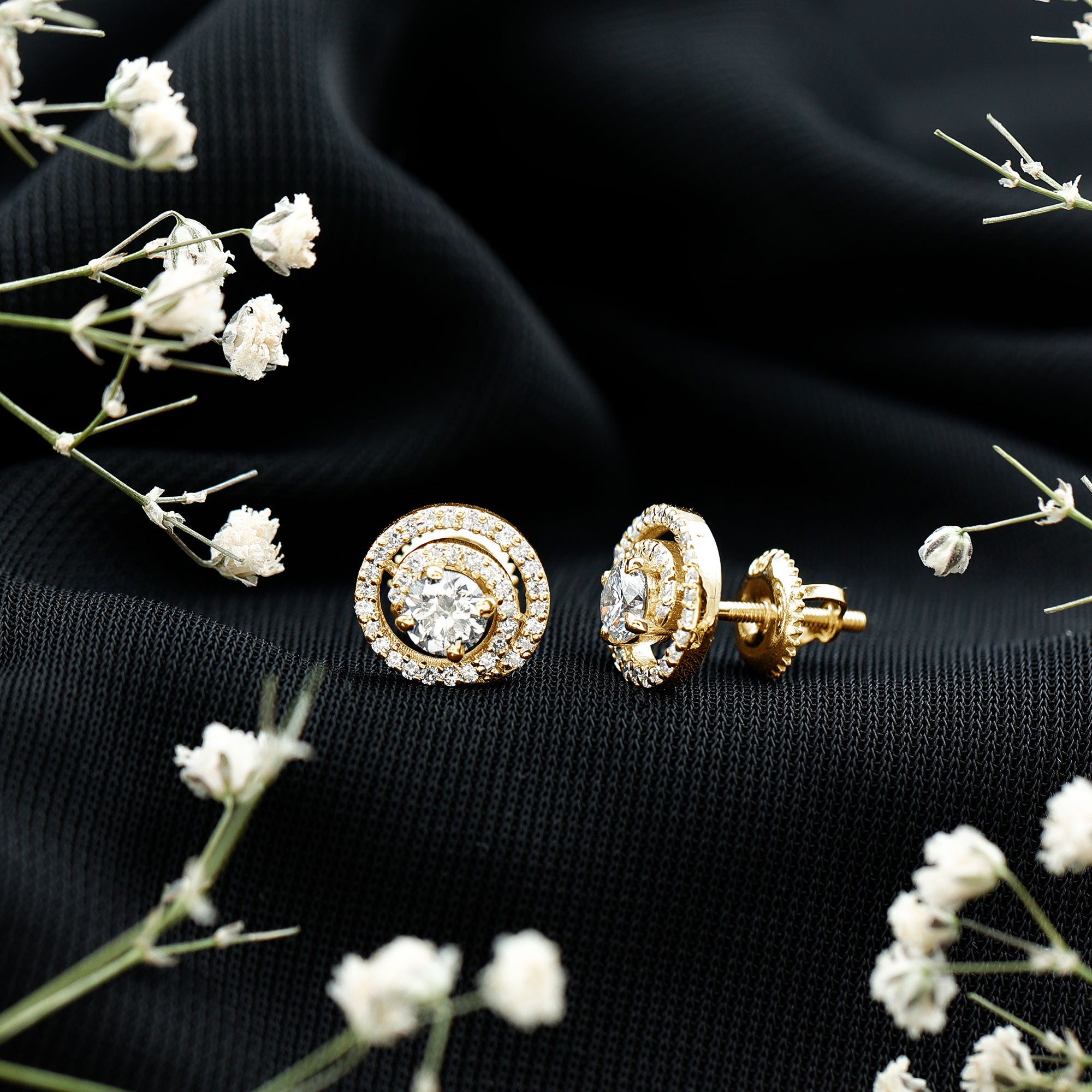 Lab Grown Diamond Swirl Stud Earrings With Screw Back Lab - ( EF-VS ) - Rosec Jewels