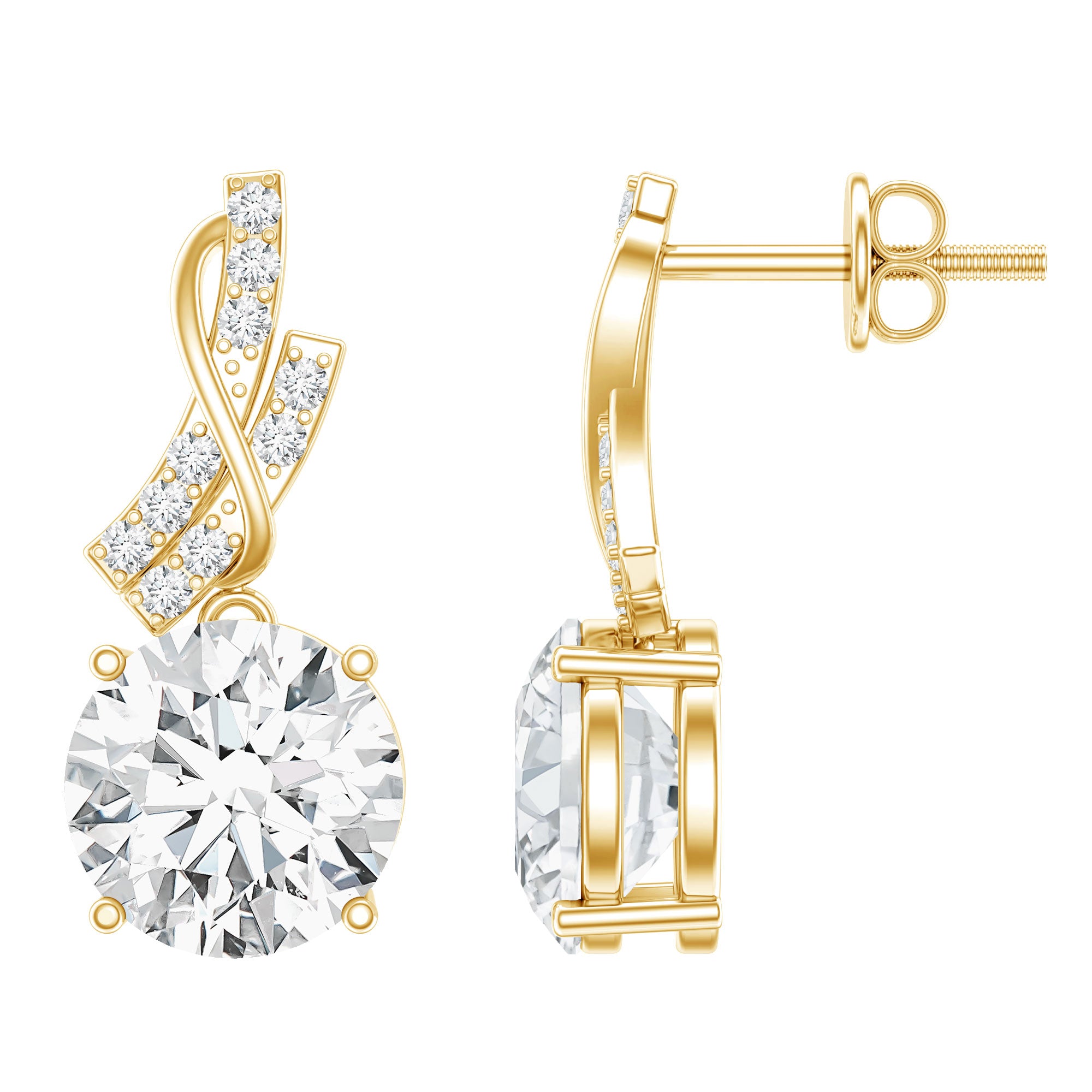 Certified Lab 8 mm Round Diamond Designer Drop Earrings Lab - ( EF-VS ) - Rosec Jewels