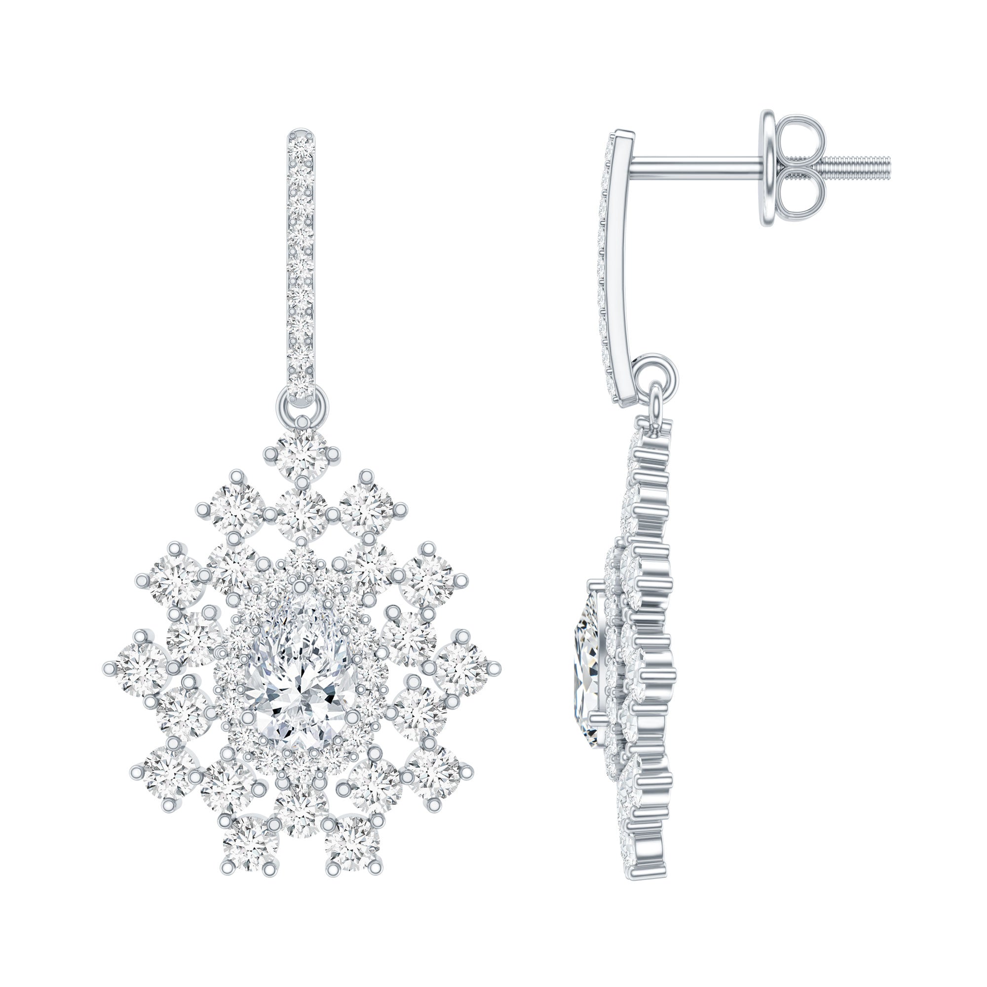 Certified Pear Shape Lab Grown Diamond Bridal Drop Earrings Lab - ( EF-VS ) - Rosec Jewels
