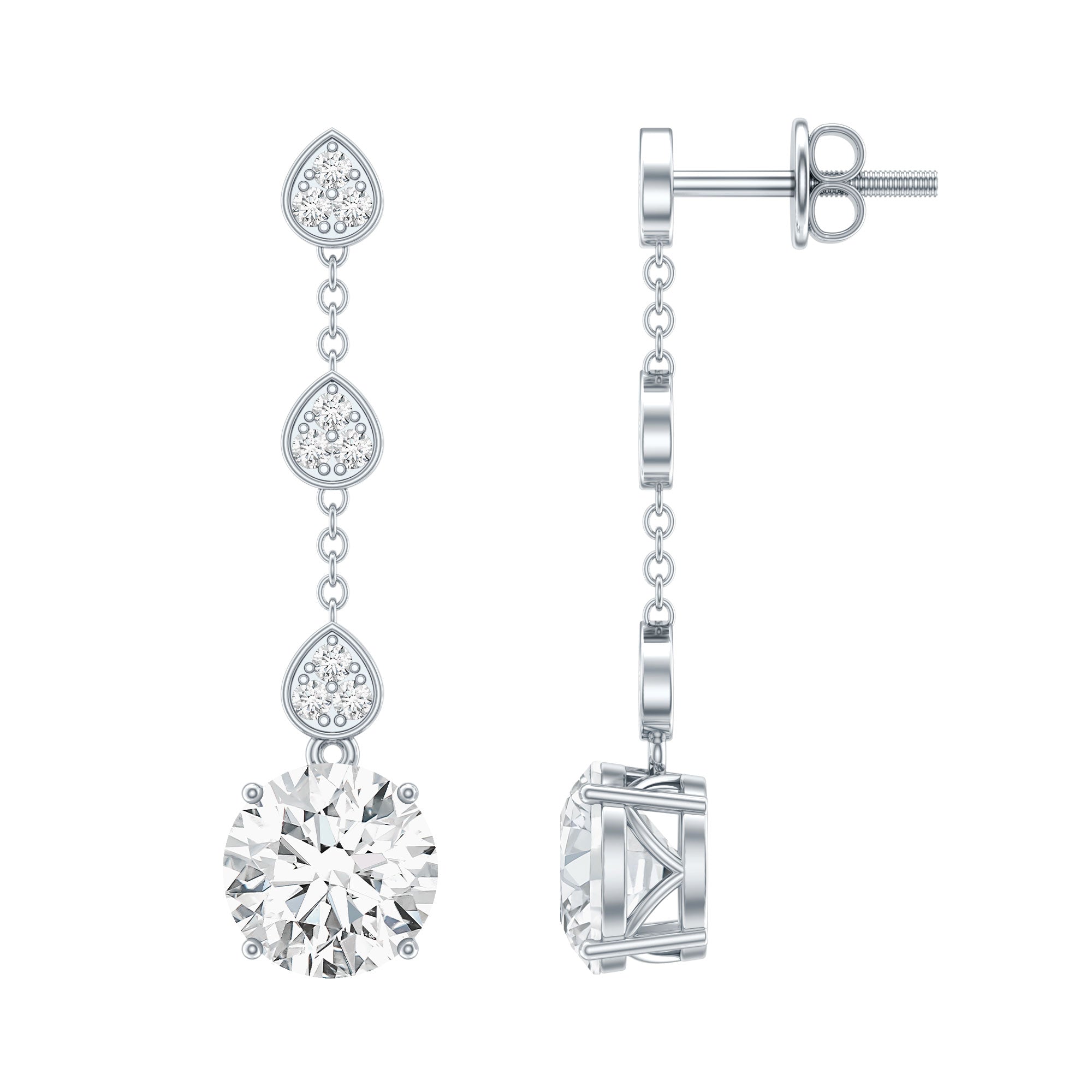 Certified Lab 7 MM Round Diamond Dangle Chain Earrings Lab - ( EF-VS ) - Rosec Jewels