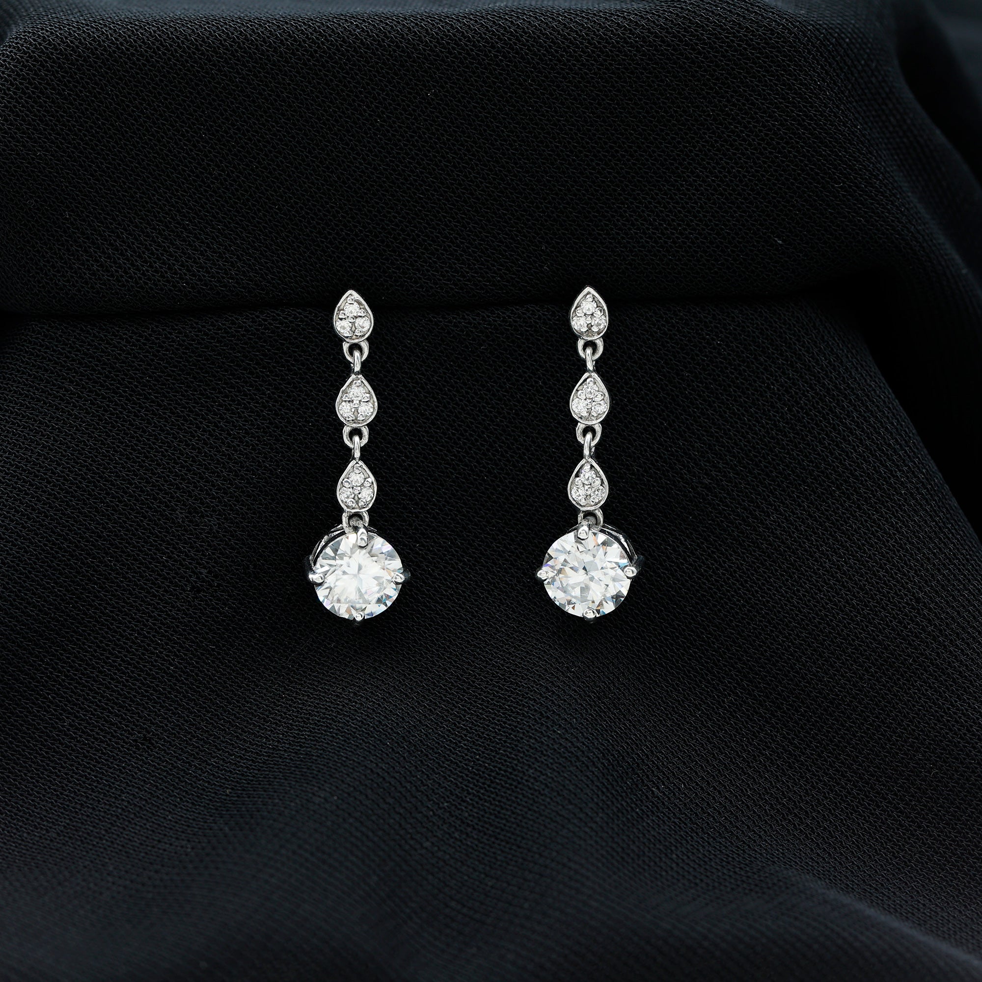 Certified Lab 7 MM Round Diamond Dangle Chain Earrings Lab - ( EF-VS ) - Rosec Jewels