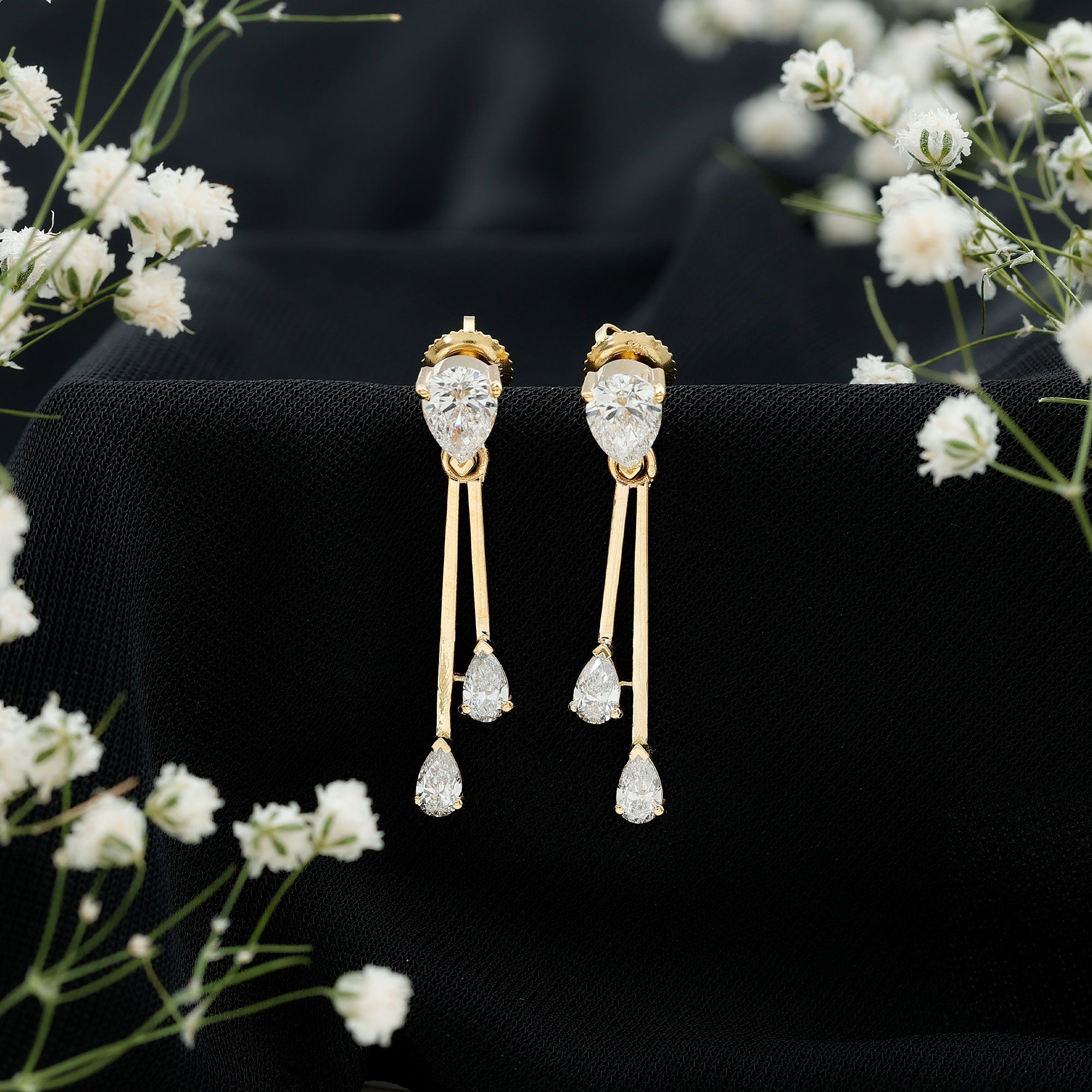 Certified Lab Grown Diamond Teardrop Dangle Earrings Lab - ( EF-VS ) - Rosec Jewels