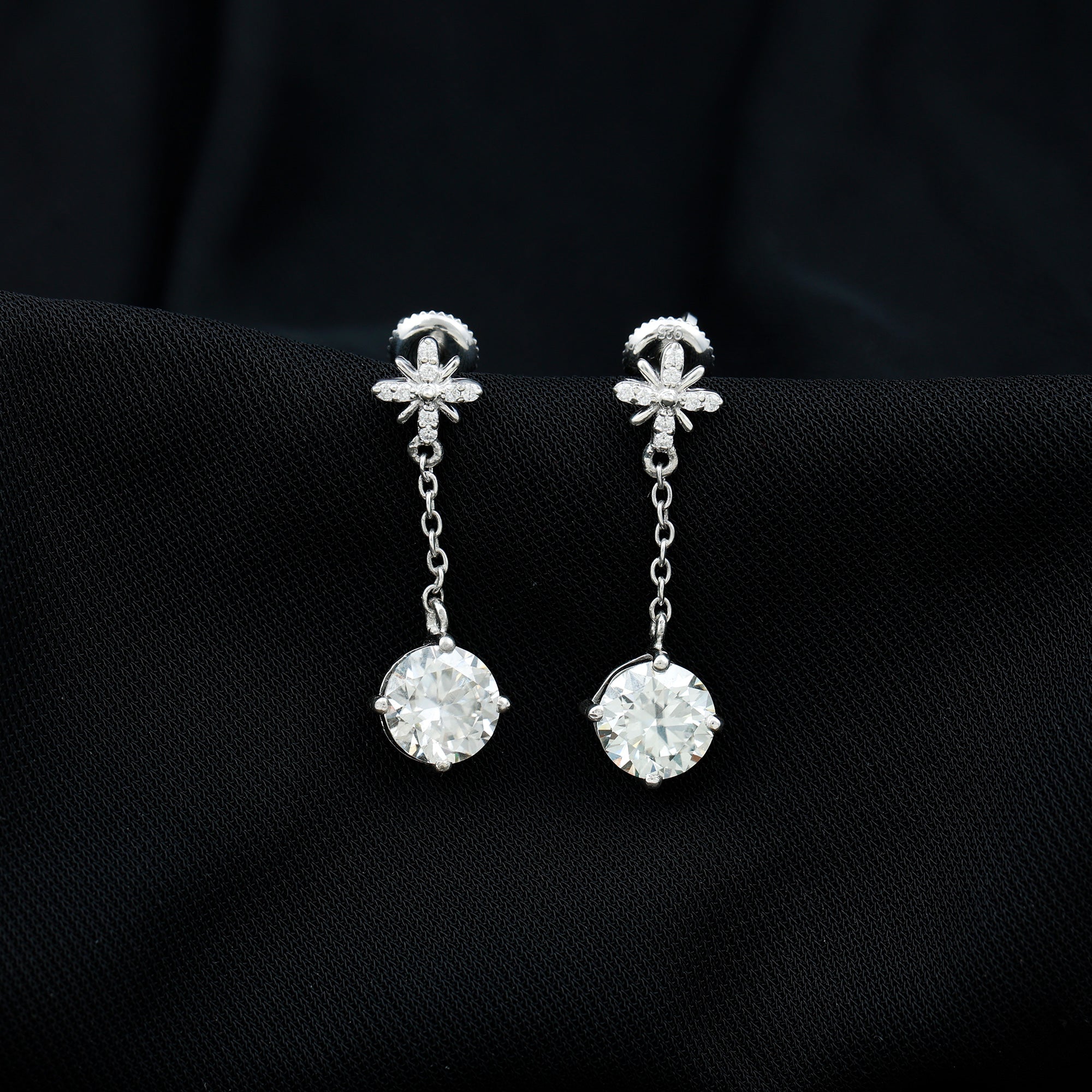 Certified 8 MM Round Lab Grown Diamond Flower Dangle Earrings Lab - ( EF-VS ) - Rosec Jewels