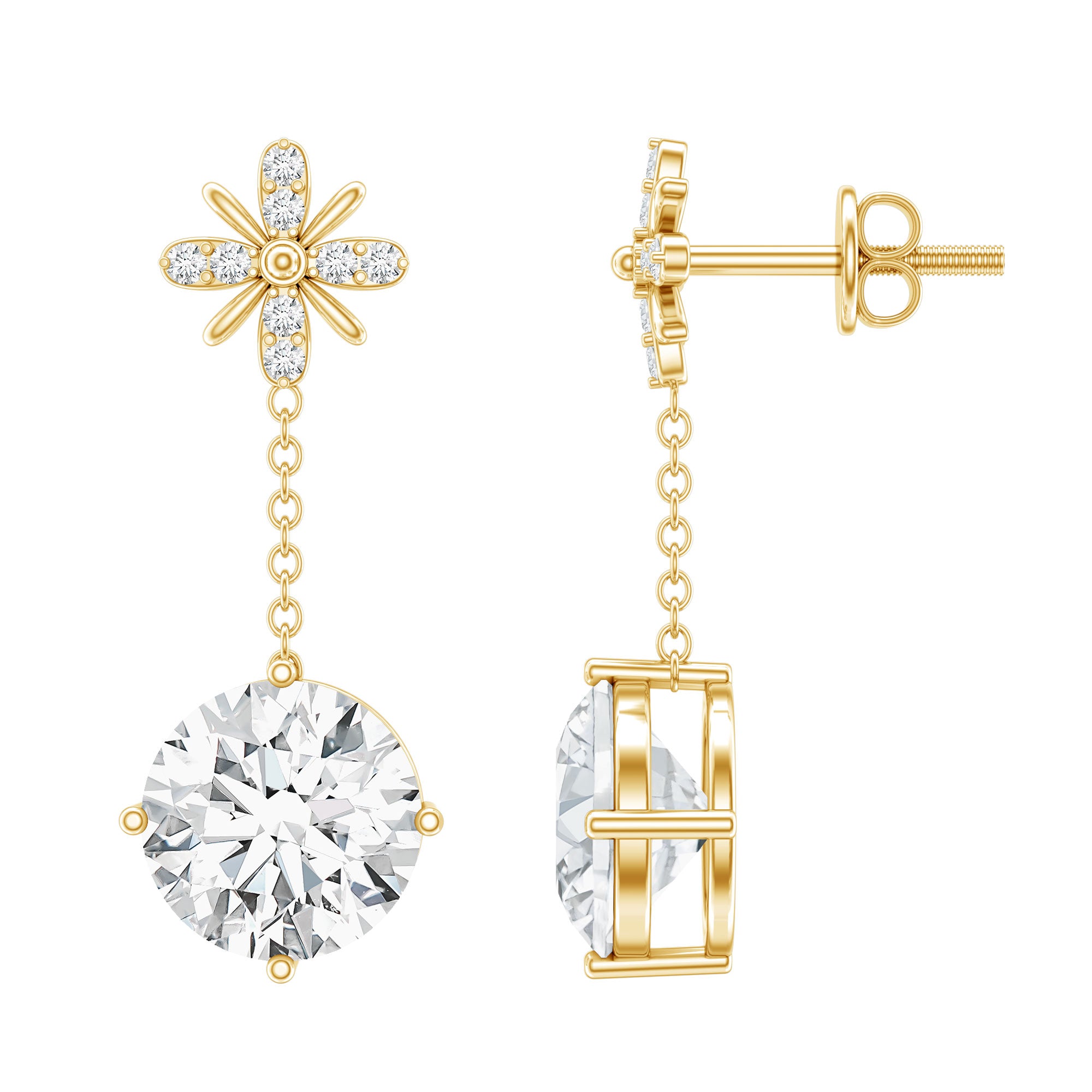 Certified 8 MM Round Lab Grown Diamond Flower Dangle Earrings Lab - ( EF-VS ) - Rosec Jewels