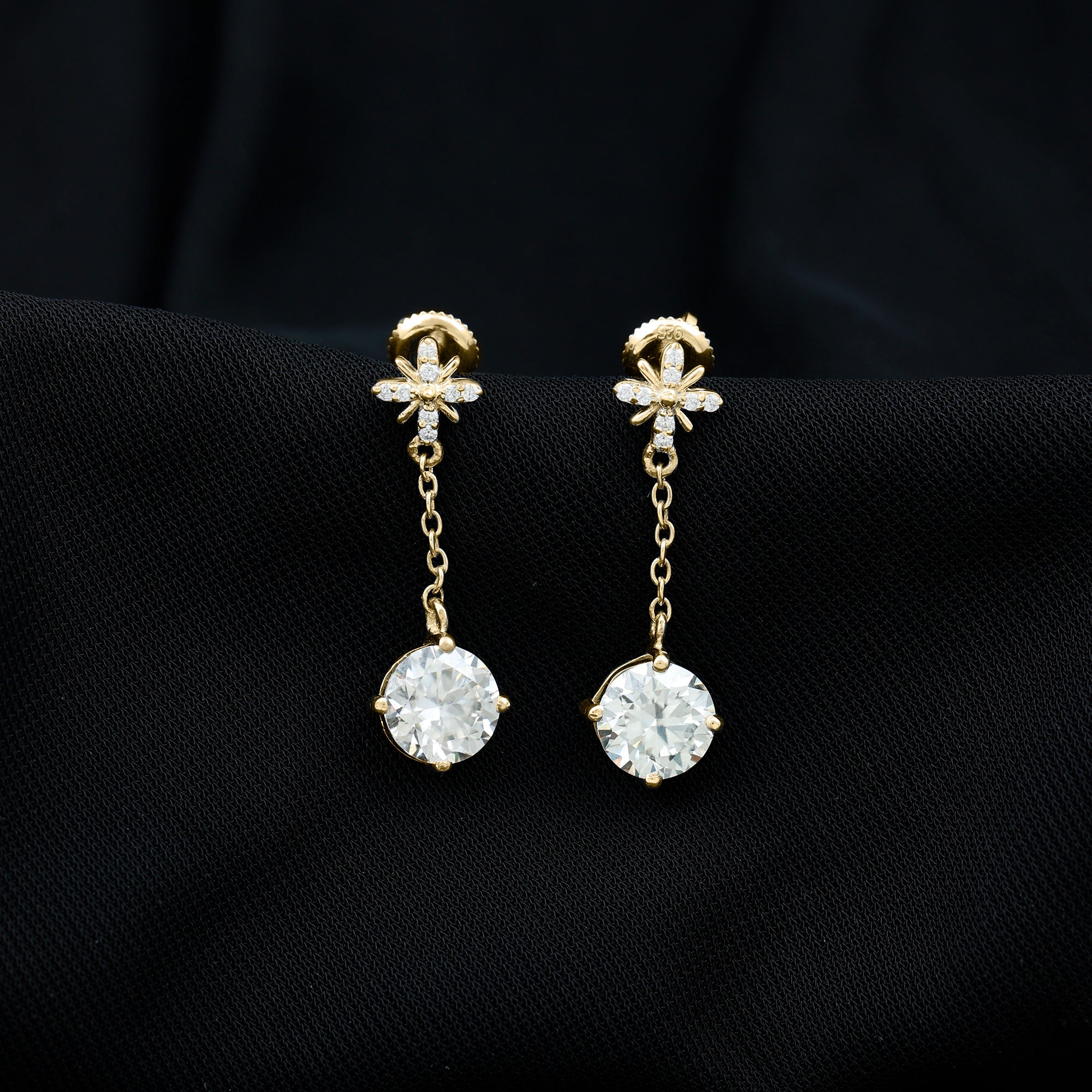 Certified 8 MM Round Lab Grown Diamond Flower Dangle Earrings Lab - ( EF-VS ) - Rosec Jewels