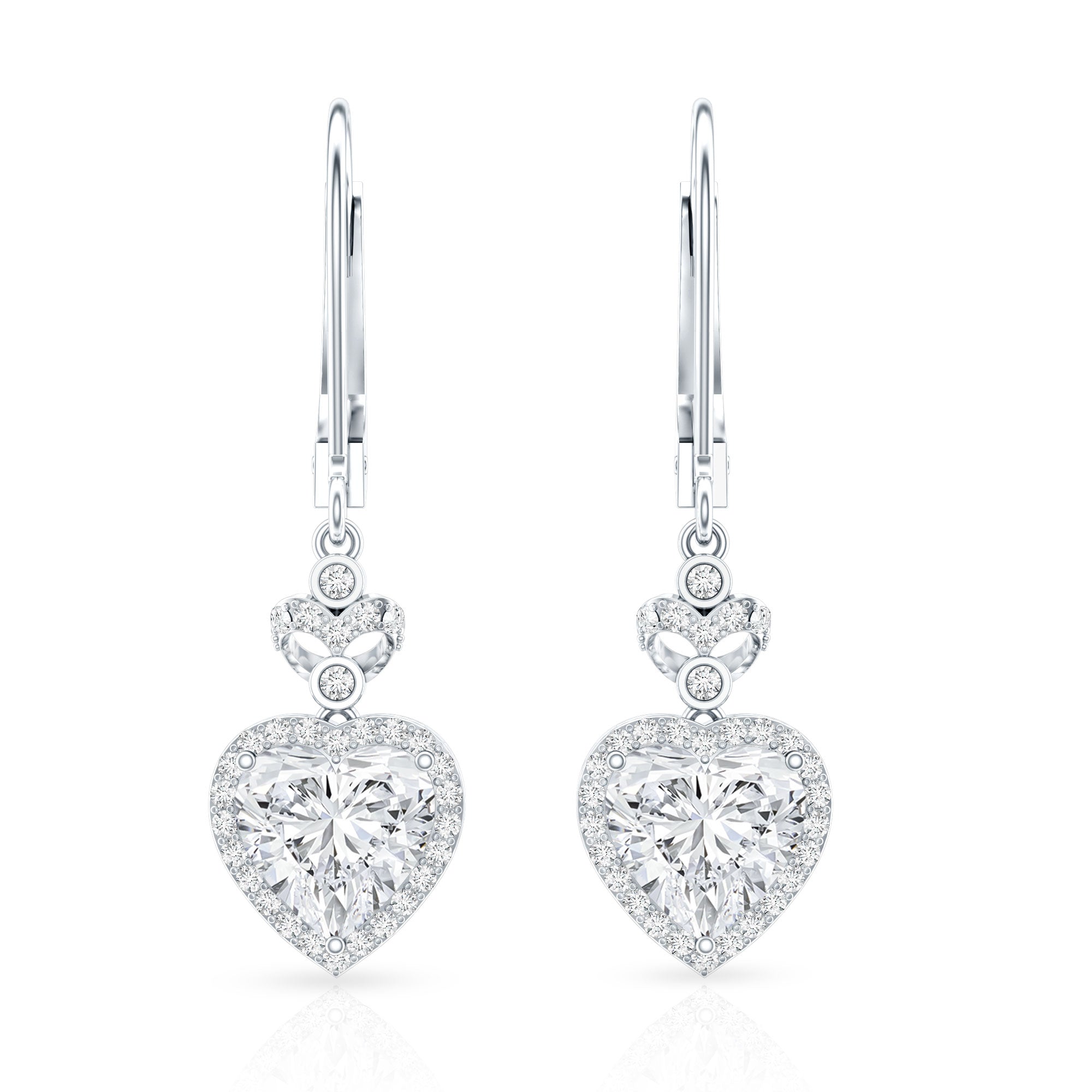 Certified 7MM Lab Grown Diamond Heart Drop Earrings Lab - ( EF-VS ) - Rosec Jewels