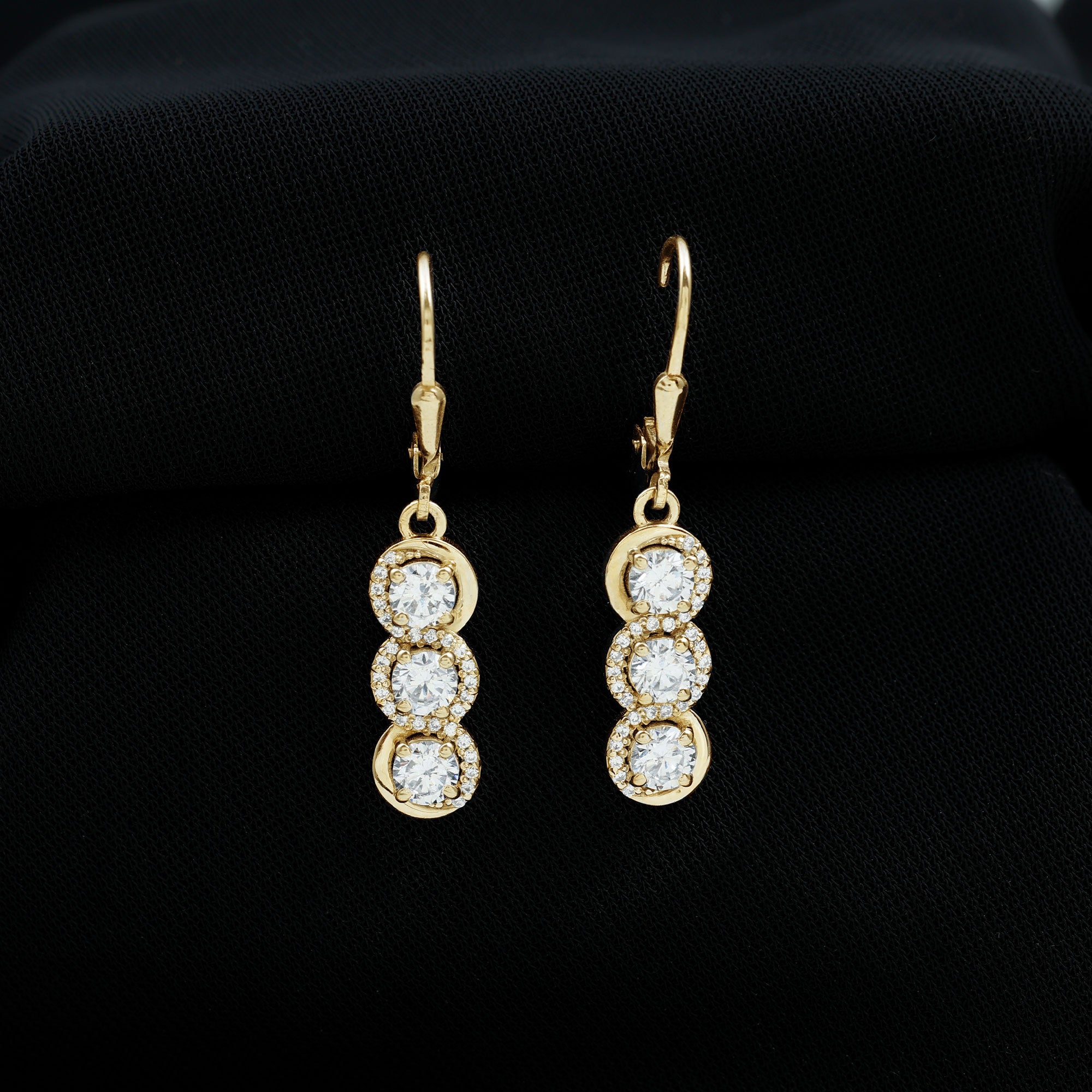 Certified Lab Grown Diamond 3 Stone Dangle Earrings Lab - ( EF-VS ) - Rosec Jewels