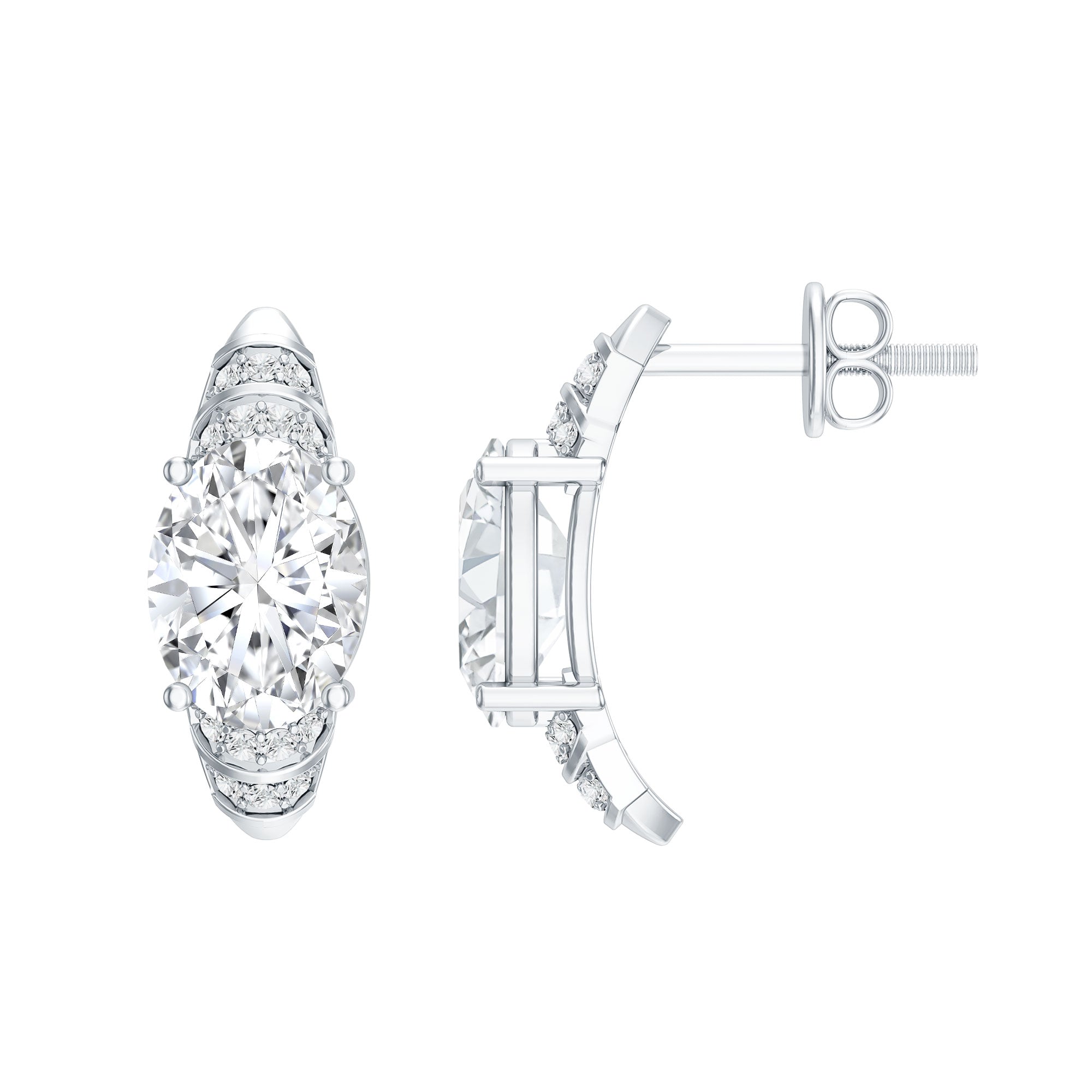 2 Carat Oval Lab Grown Diamond Vintage Style Stud Earrings Lab - ( EF-VS ) - Rosec Jewels
