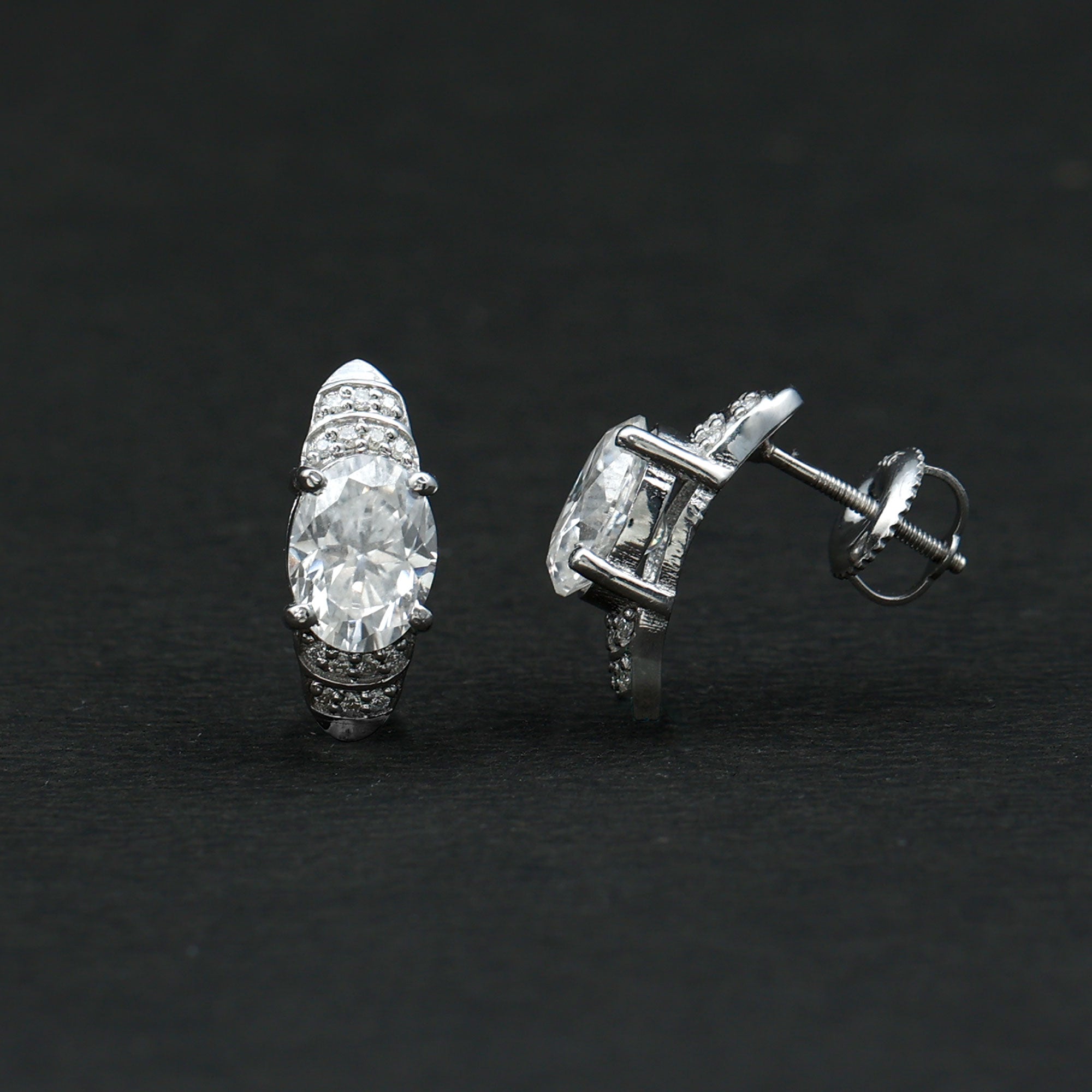 2 Carat Oval Lab Grown Diamond Vintage Style Stud Earrings Lab - ( EF-VS ) - Rosec Jewels