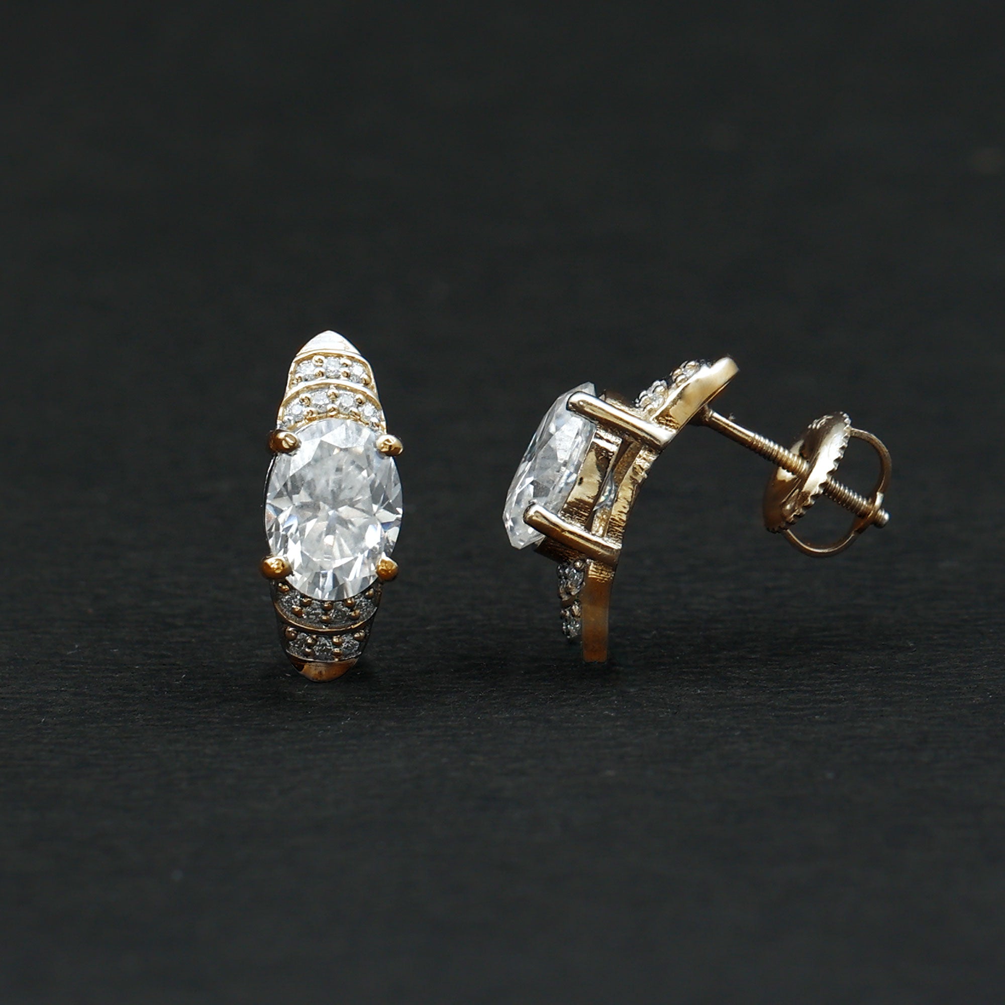 2 Carat Oval Lab Grown Diamond Vintage Style Stud Earrings Lab - ( EF-VS ) - Rosec Jewels