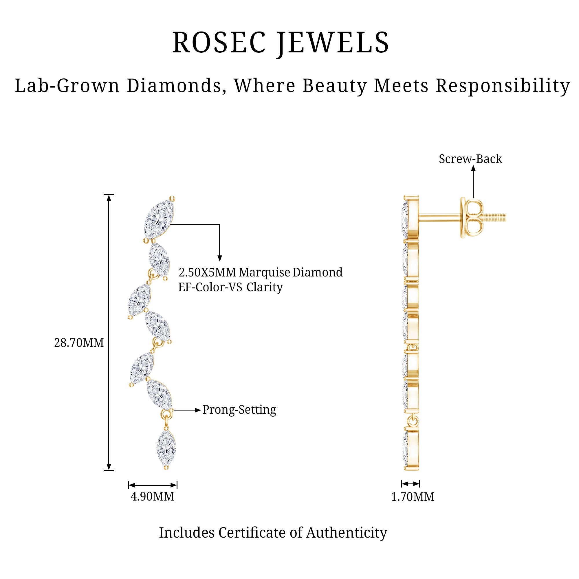 Marquise Lab Grown Diamond Bridal Dangle Earrings Lab - ( EF-VS ) - Rosec Jewels