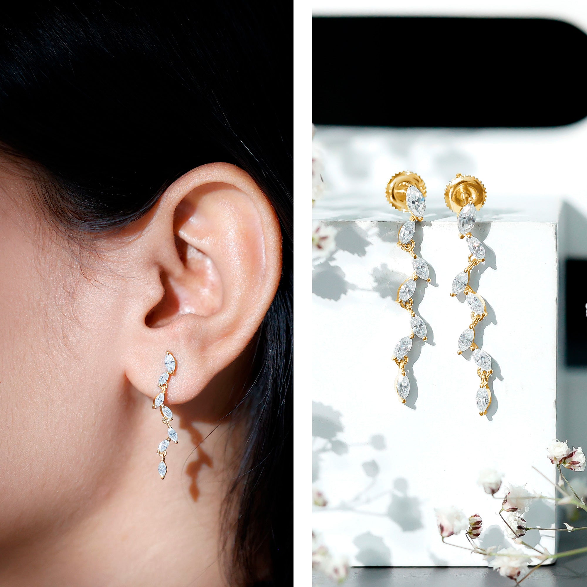 Marquise Lab Grown Diamond Bridal Dangle Earrings Lab - ( EF-VS ) - Rosec Jewels
