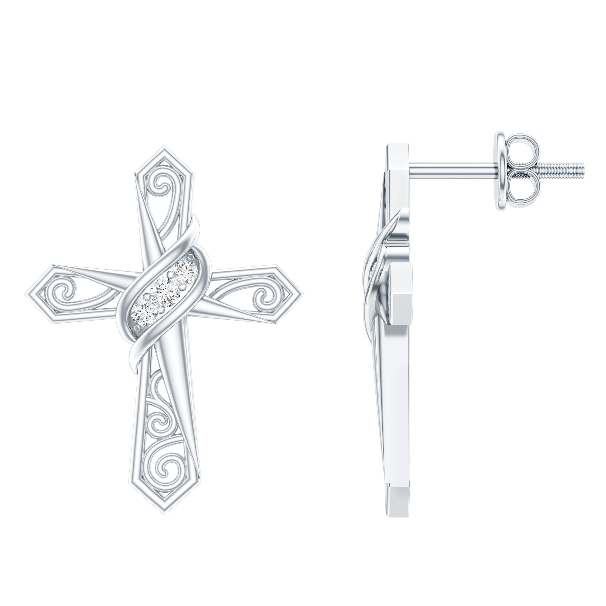 Certified Lab Grown Diamond Cross Art Deco Stud Earrings Lab - ( EF-VS ) - Rosec Jewels