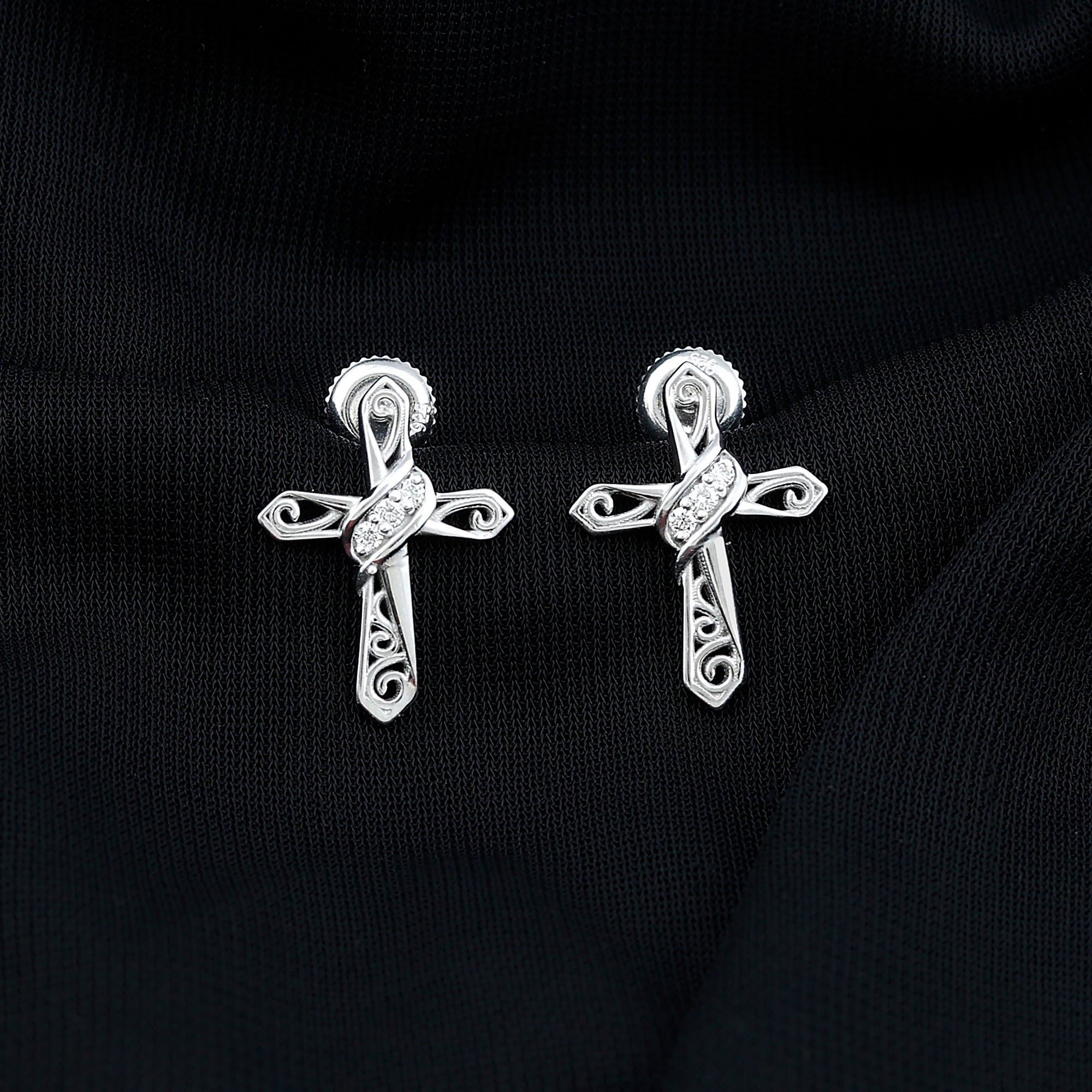 Certified Lab Grown Diamond Cross Art Deco Stud Earrings Lab - ( EF-VS ) - Rosec Jewels