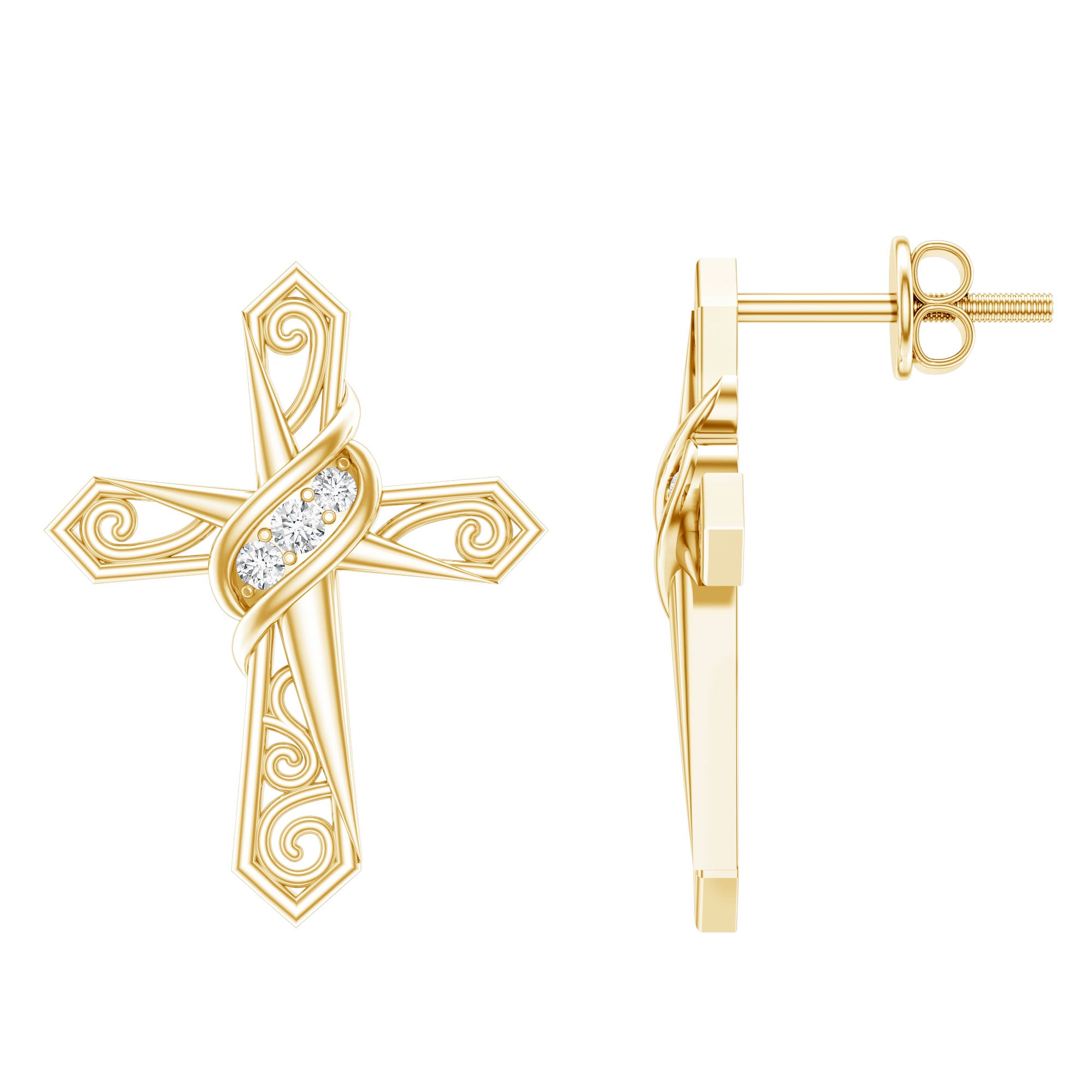 Certified Lab Grown Diamond Cross Art Deco Stud Earrings Lab - ( EF-VS ) - Rosec Jewels