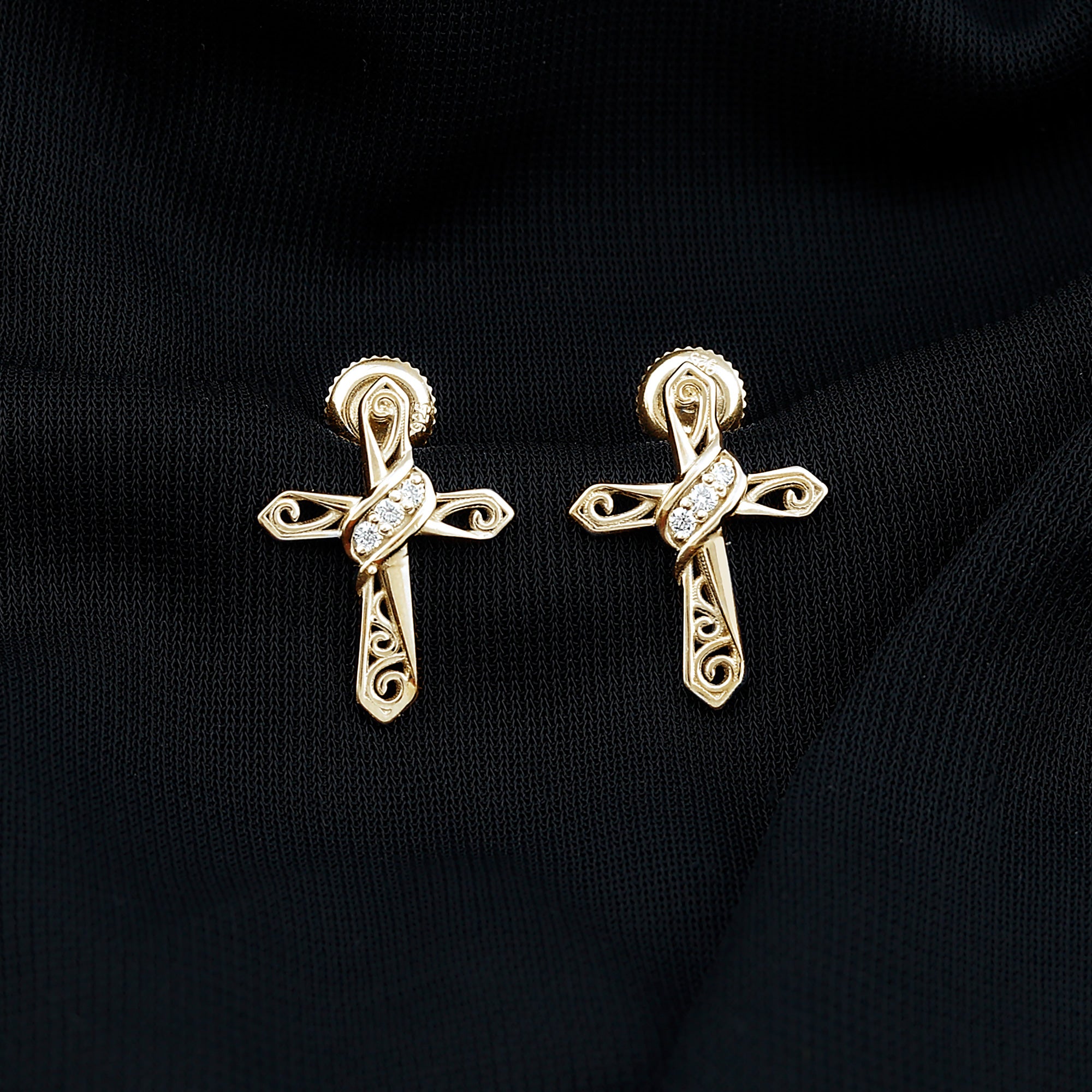 Certified Lab Grown Diamond Cross Art Deco Stud Earrings Lab - ( EF-VS ) - Rosec Jewels