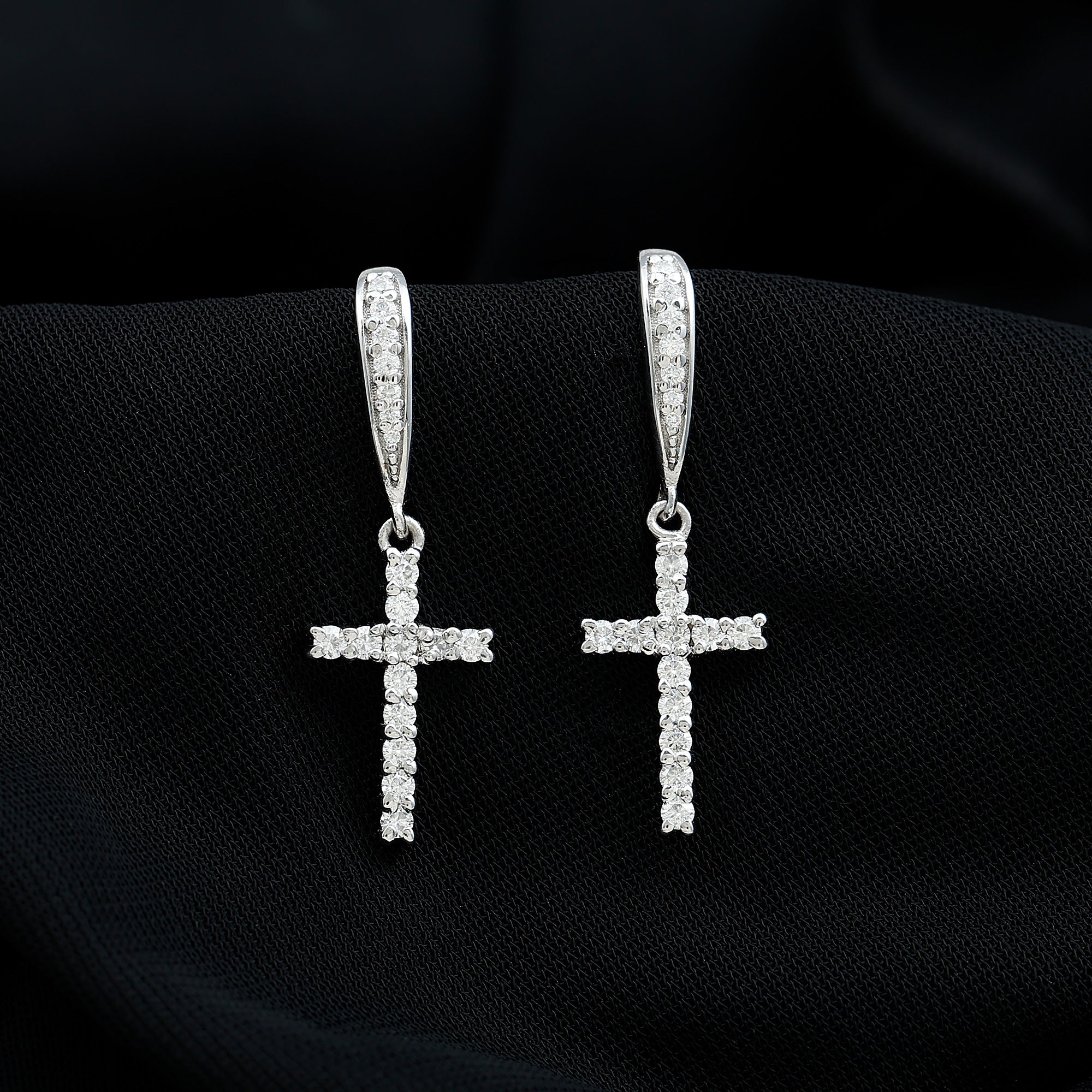 Certified Lab Grown Diamond Cross Fish Hook Earrings Lab - ( EF-VS ) - Rosec Jewels