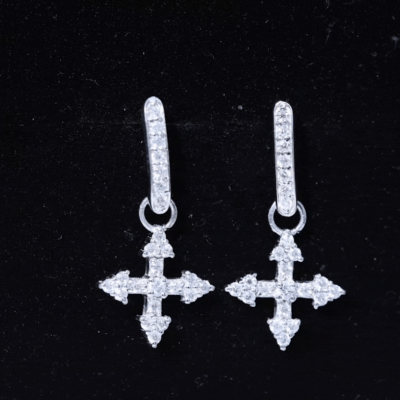 Certified Lab Grown Diamond Cross Drop Earrings For Her Lab - ( EF-VS ) - Rosec Jewels