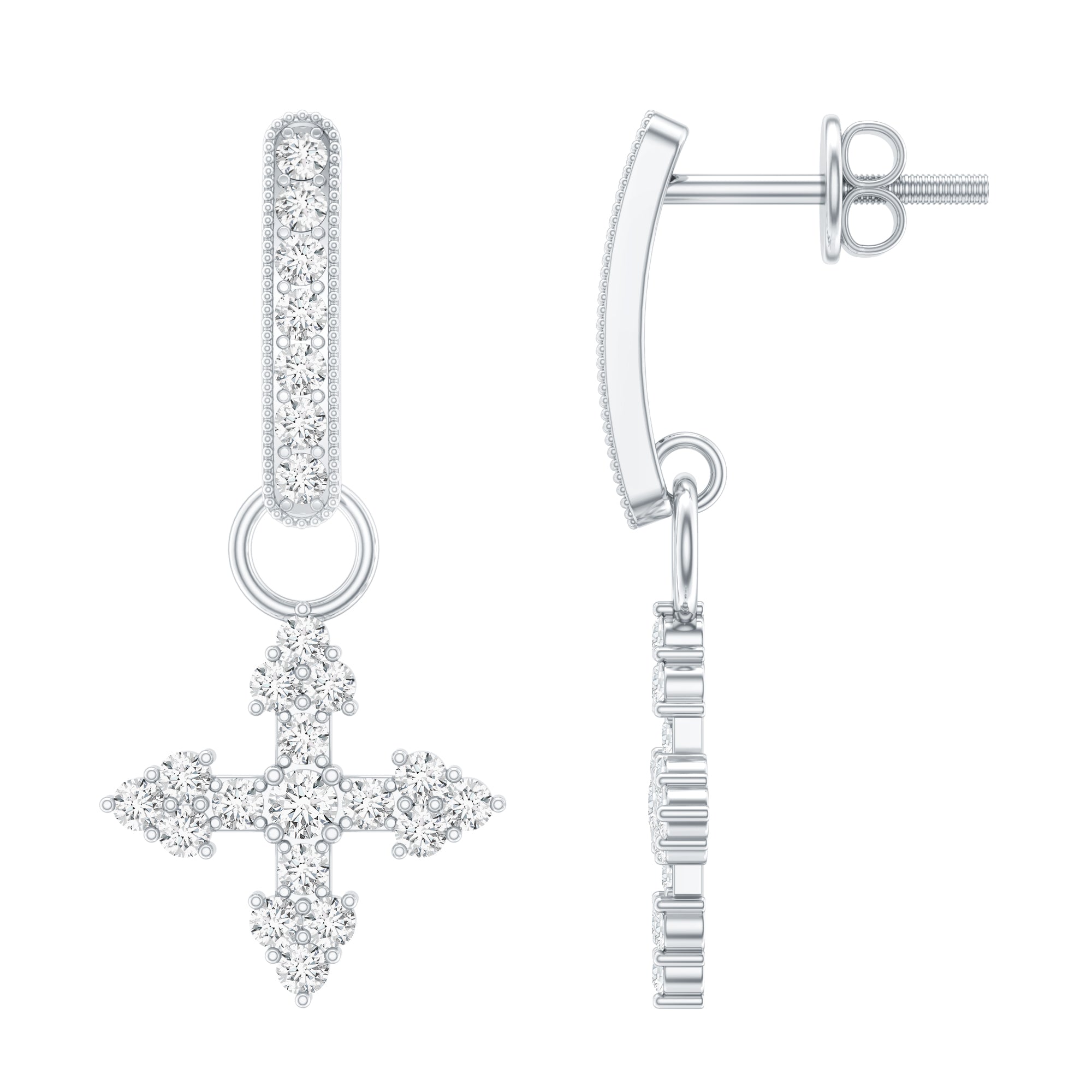 Certified Lab Grown Diamond Cross Drop Earrings For Her Lab - ( EF-VS ) - Rosec Jewels