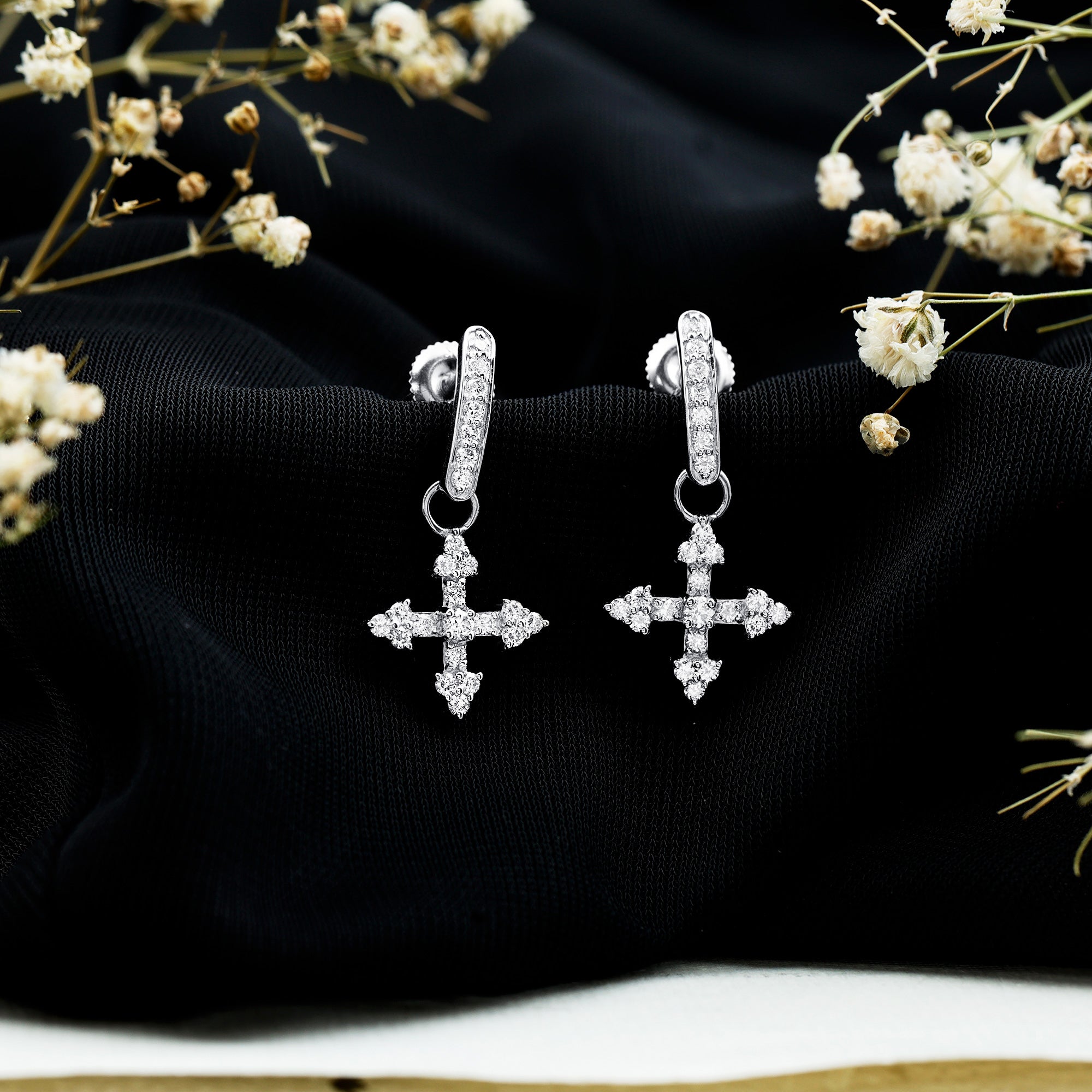 Certified Lab Grown Diamond Cross Drop Earrings For Her Lab - ( EF-VS ) - Rosec Jewels