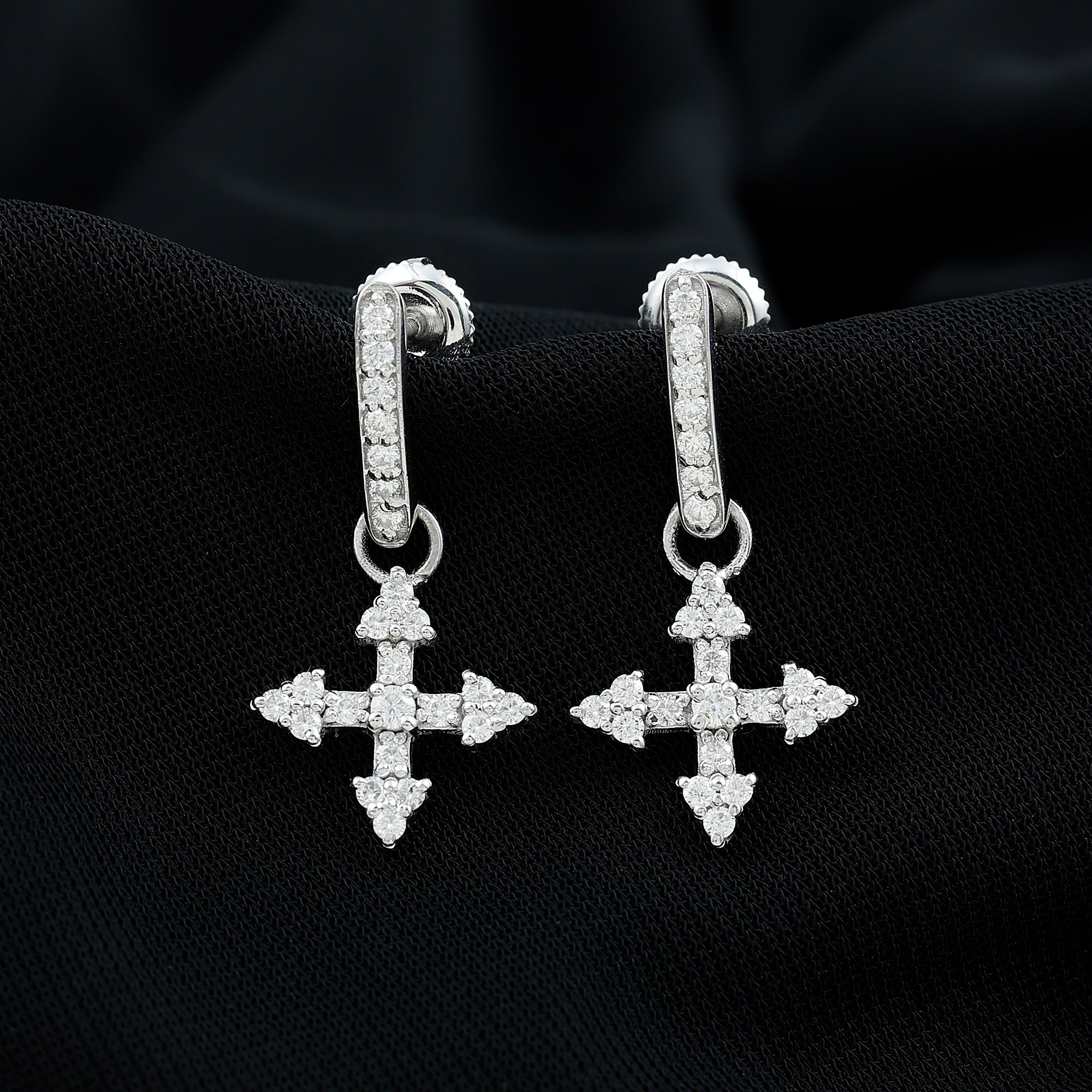 Certified Lab Grown Diamond Cross Drop Earrings For Her Lab - ( EF-VS ) - Rosec Jewels
