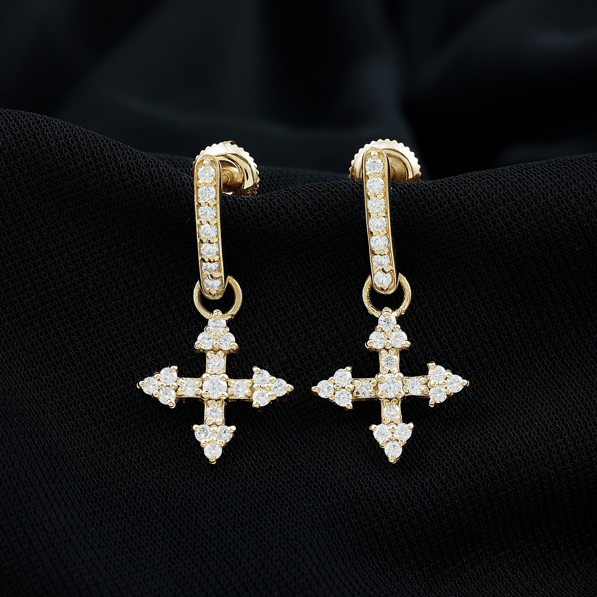 Certified Lab Grown Diamond Cross Drop Earrings For Her Lab - ( EF-VS ) - Rosec Jewels