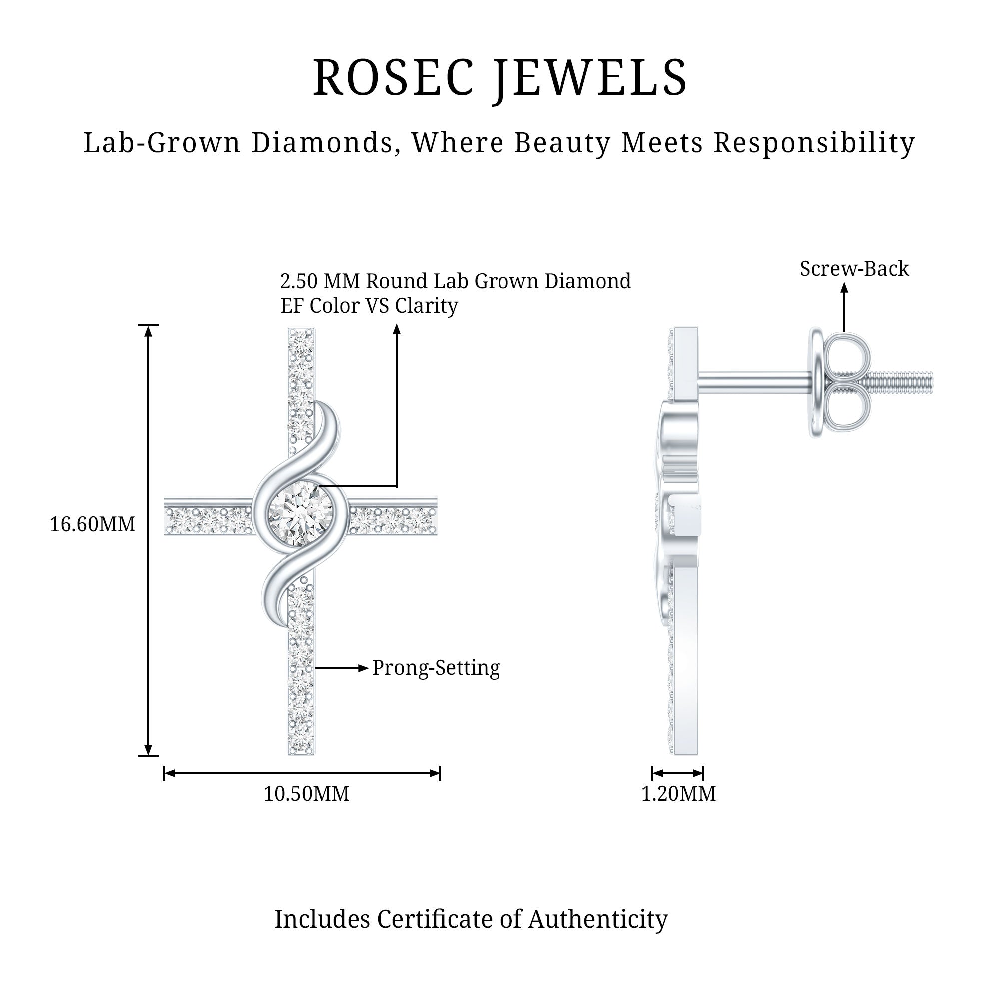 Certified Lab Grown Diamond Religious Cross Earrings Lab - ( EF-VS ) - Rosec Jewels