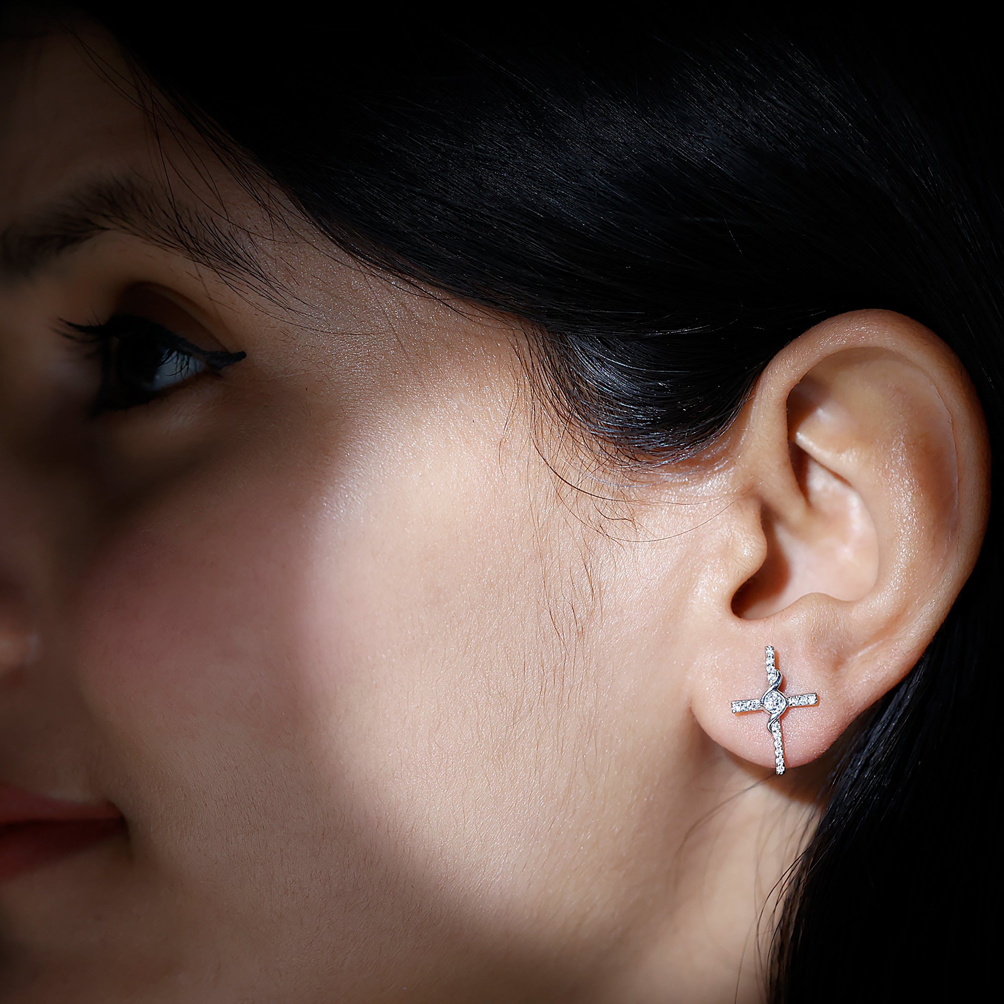 Certified Lab Grown Diamond Religious Cross Earrings Lab - ( EF-VS ) - Rosec Jewels