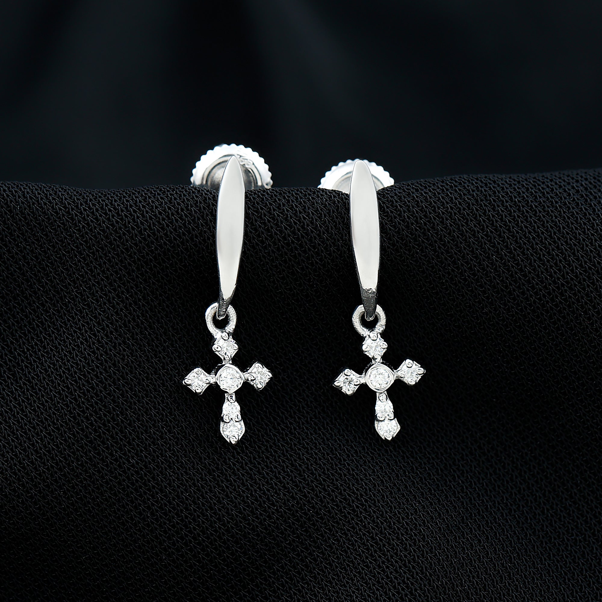 Lab Grown Diamond Cross Drop Earrings With Screw Back Lab - ( EF-VS ) - Rosec Jewels
