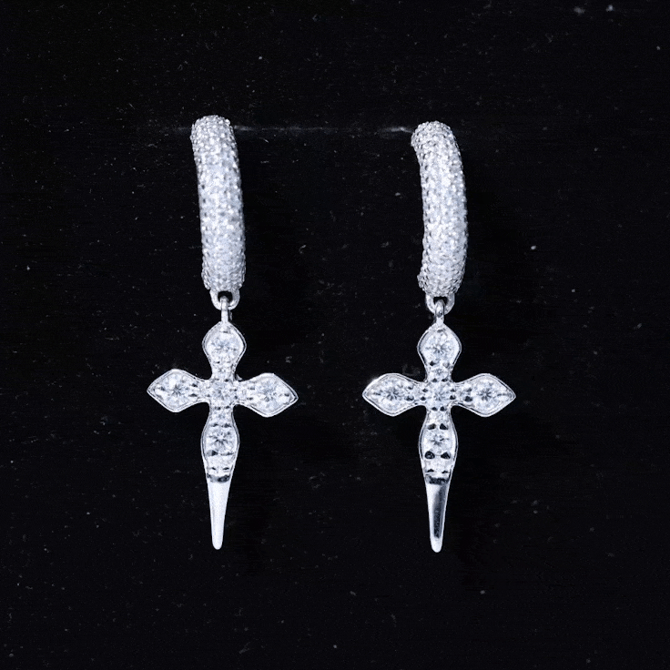 Lab Grown Diamond Designer Cross Earrings With Screw Back Lab - ( EF-VS ) - Rosec Jewels