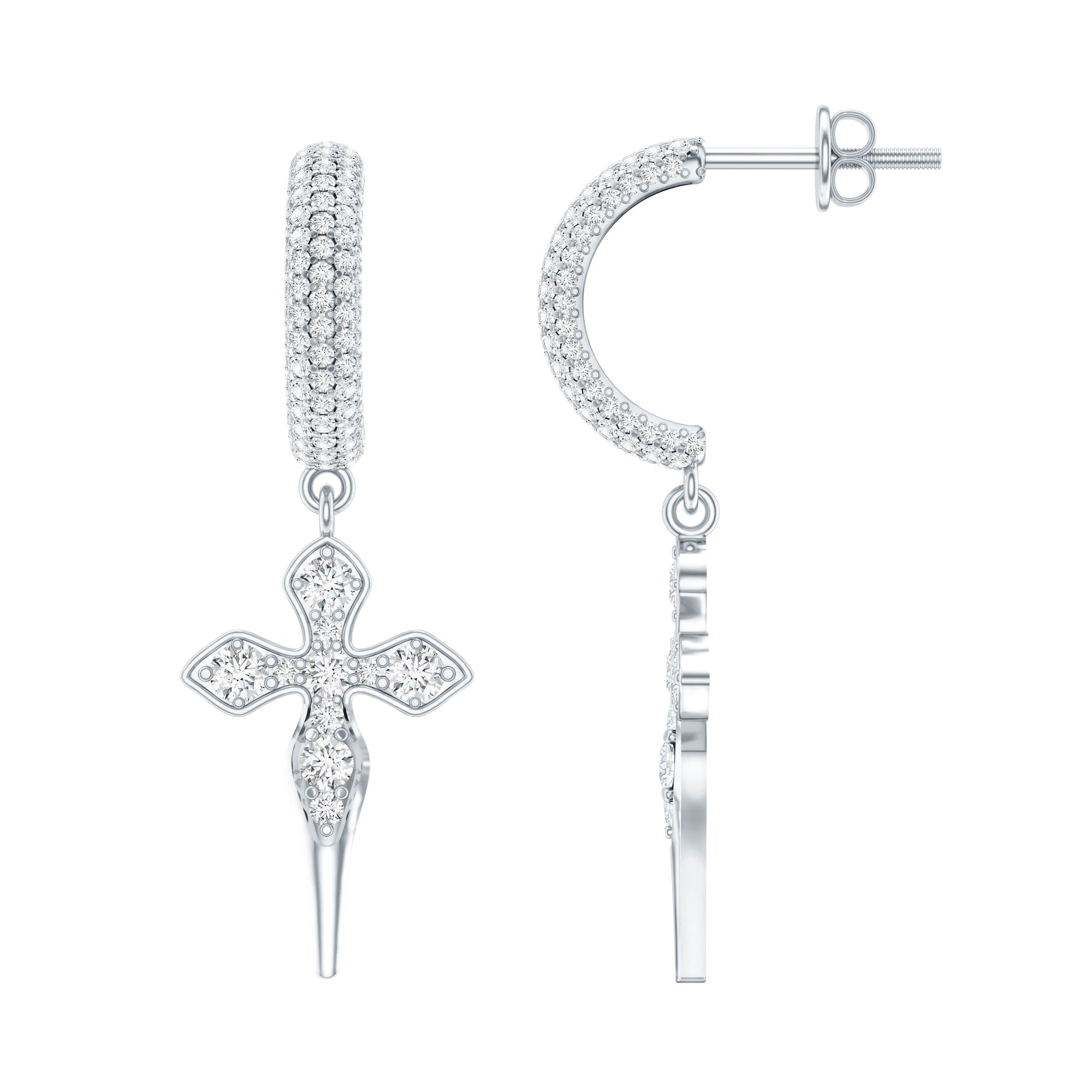 Lab Grown Diamond Designer Cross Earrings With Screw Back Lab - ( EF-VS ) - Rosec Jewels