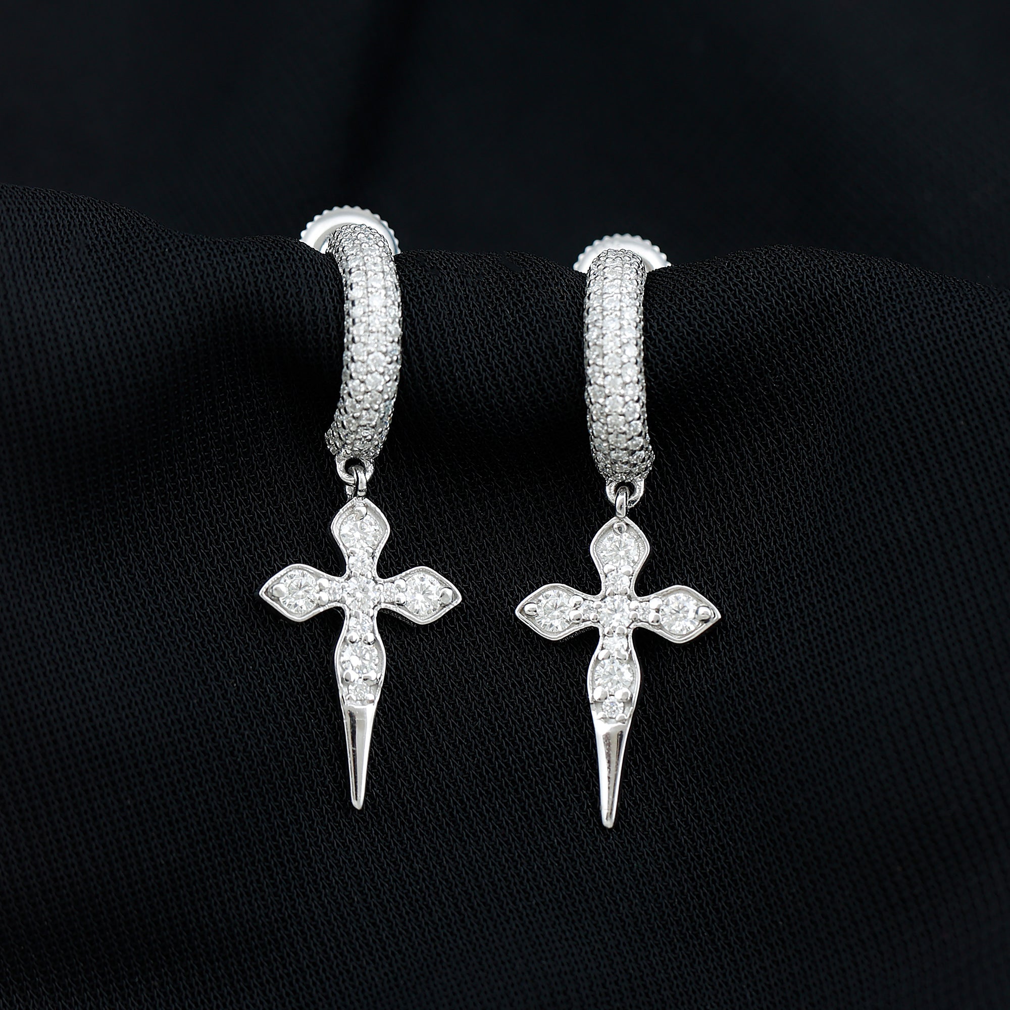 Lab Grown Diamond Designer Cross Earrings With Screw Back Lab - ( EF-VS ) - Rosec Jewels