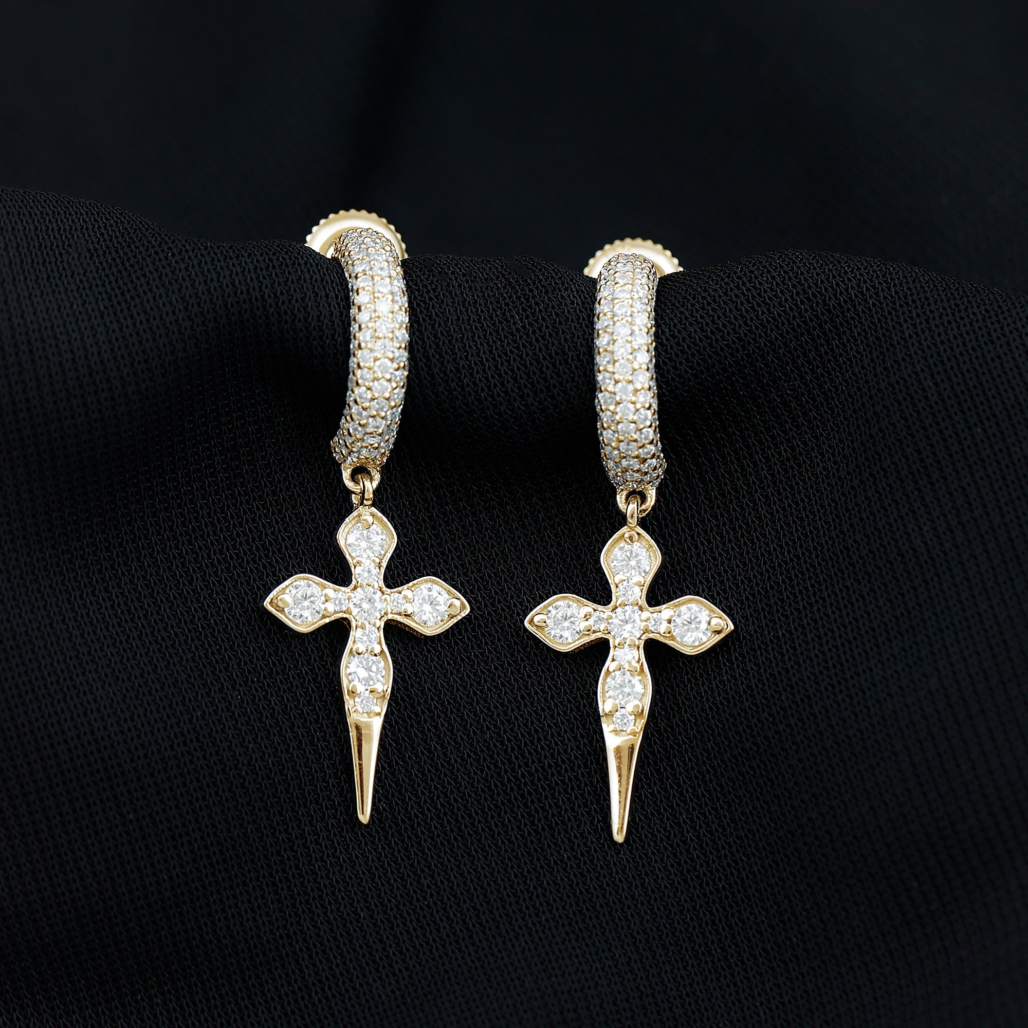 Lab Grown Diamond Designer Cross Earrings With Screw Back Lab - ( EF-VS ) - Rosec Jewels