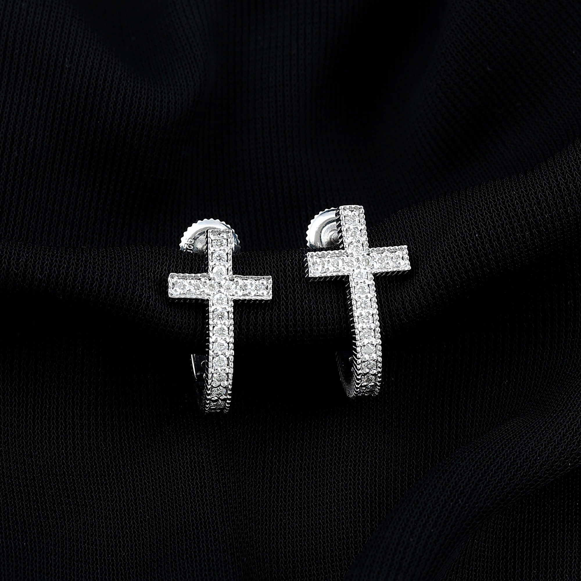 Lab Grown Diamond Religious Cross Earrings with Screw back Lab - ( EF-VS ) - Rosec Jewels