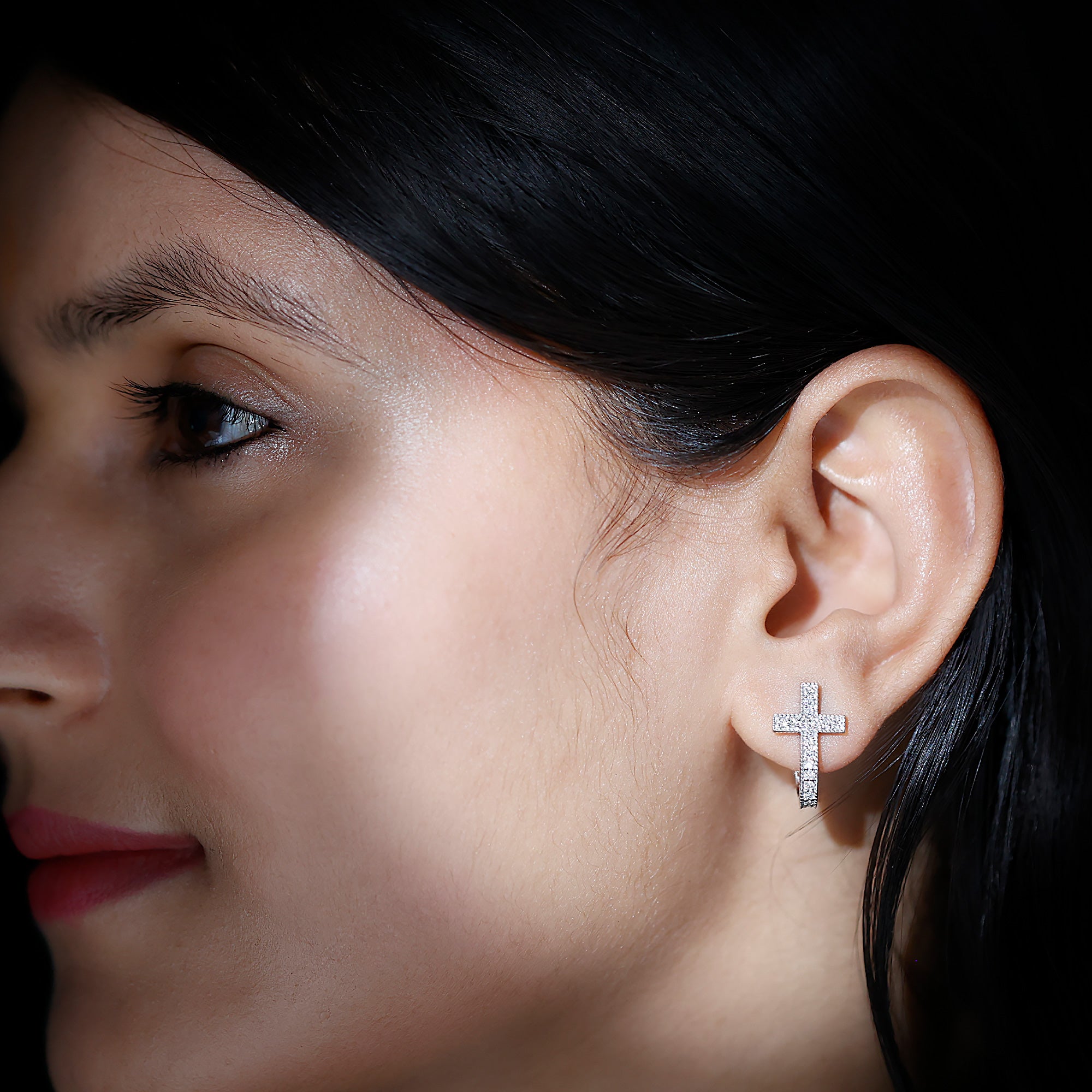 Lab Grown Diamond Religious Cross Earrings with Screw back Lab - ( EF-VS ) - Rosec Jewels