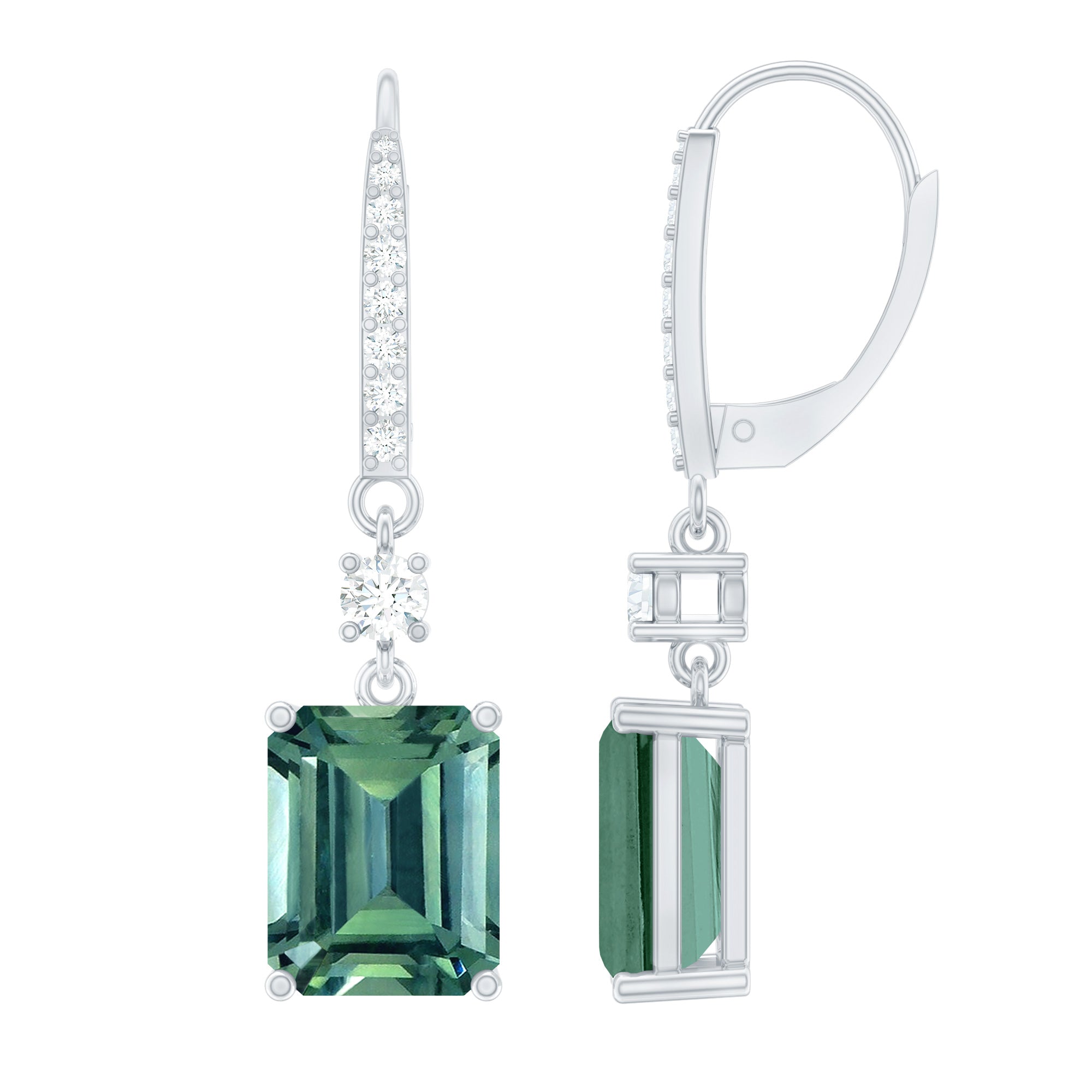 Lab Grown Green Sapphire Hoop Earrings in Silver