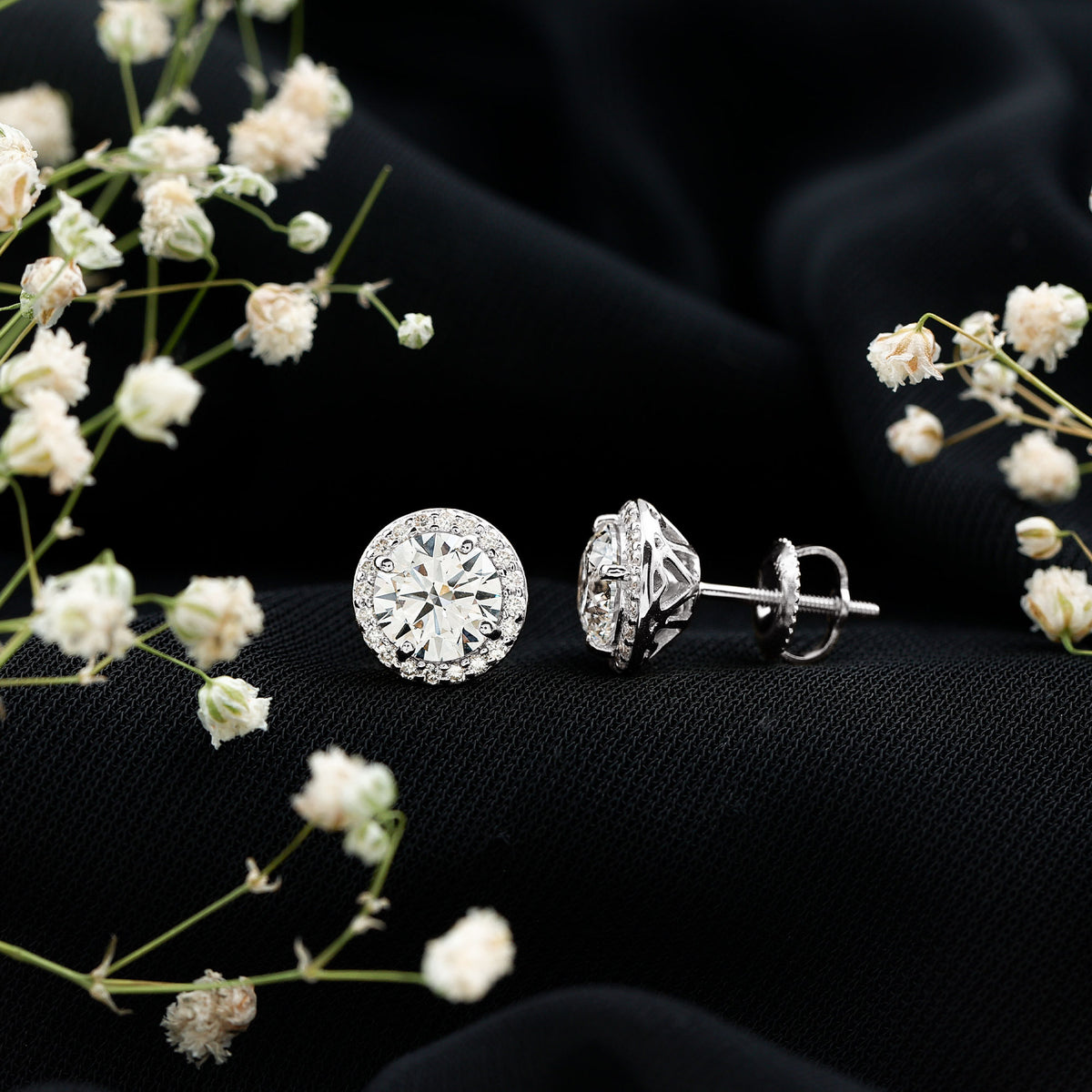 IGI Certified Round Lab Grown Diamond Bridal Stud Earrings Lab - ( E-VS1 ) - Rosec Jewels